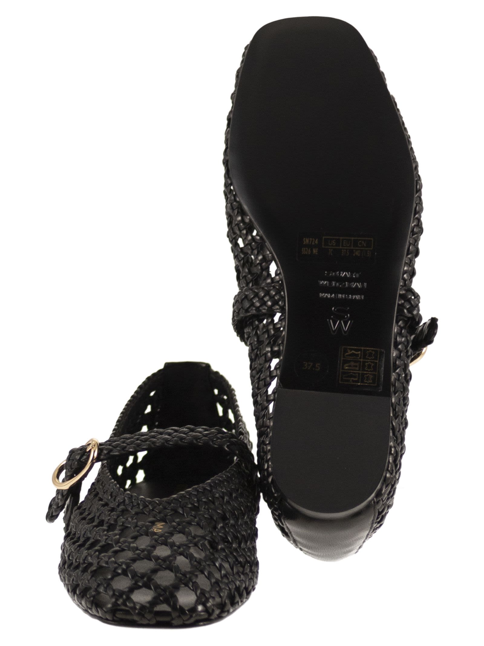 Stuart Weitzman Woven Nappa Leather Flats With Strap
