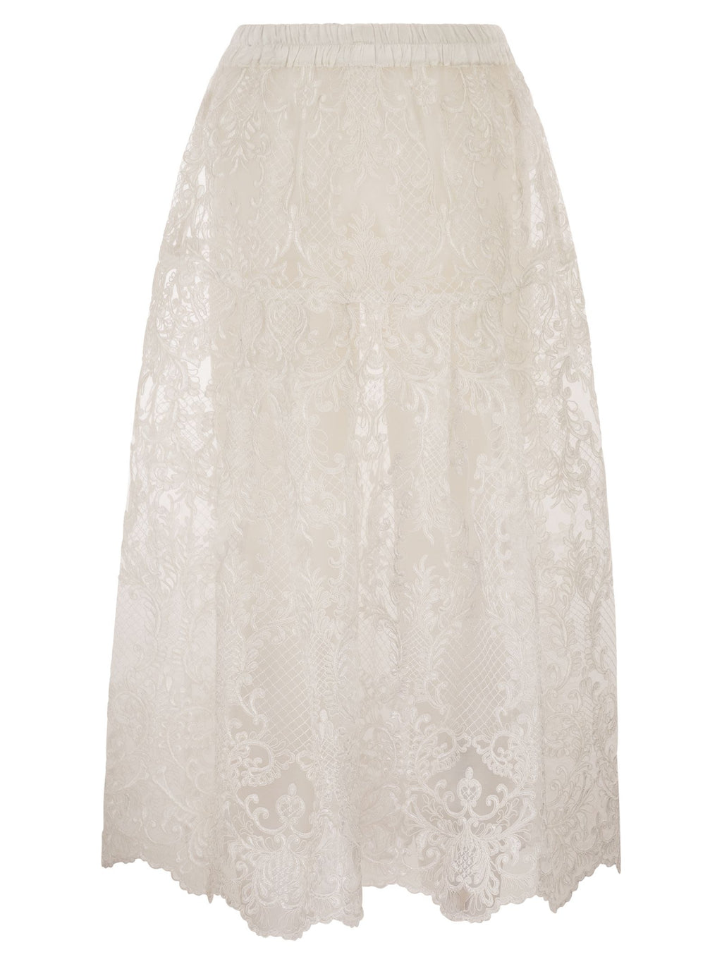 Maurizio Mykonos Embroidered Lace Midi Skirt With Elasticated Waist