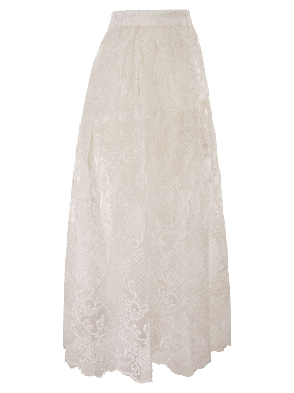 Maurizio Mykonos Embroidered Lace Midi Skirt With Elasticated Waist