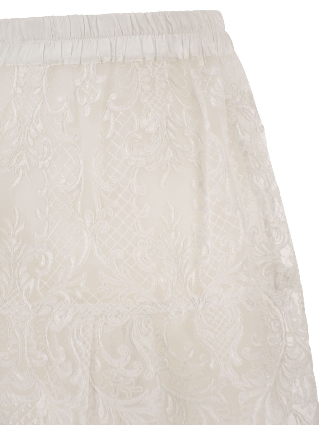 Maurizio Mykonos Embroidered Lace Midi Skirt With Elasticated Waist