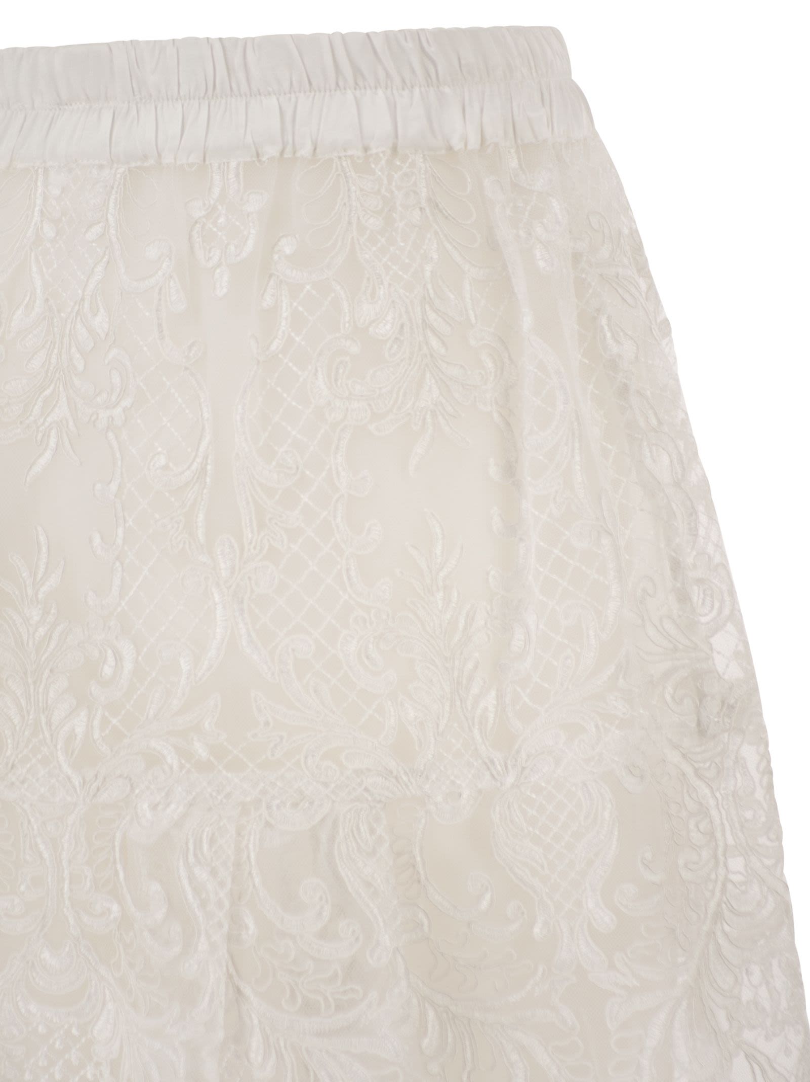 Maurizio Mykonos Embroidered Lace Midi Skirt With Elasticated Waist