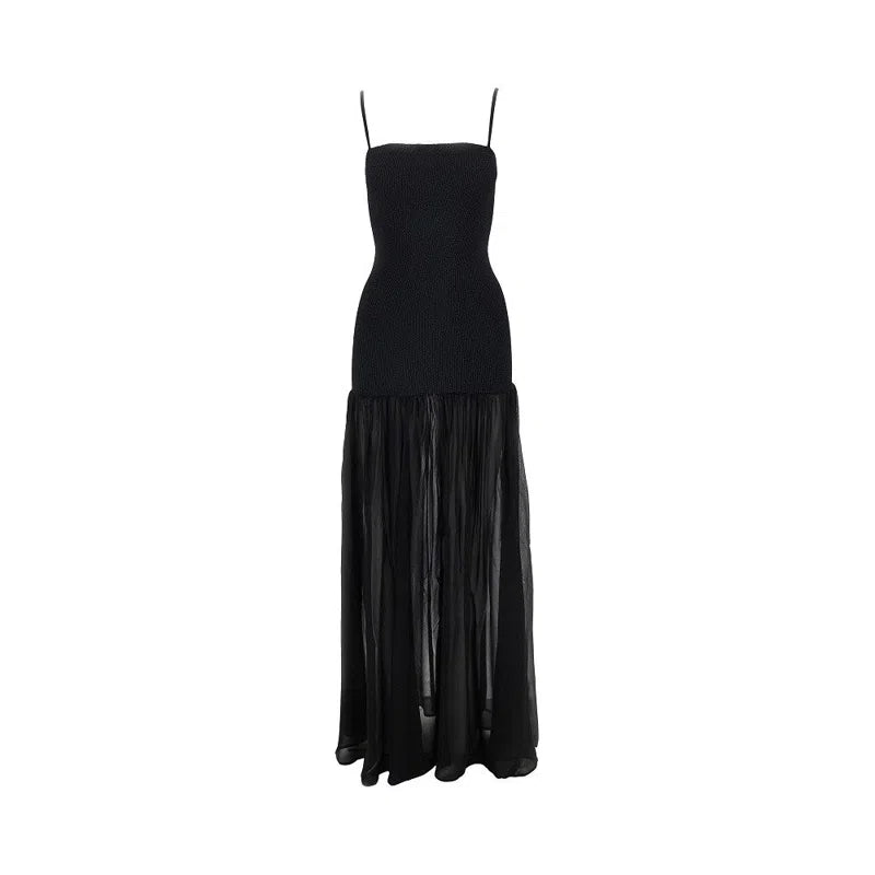 Hunza G Hybrid Crinkled Flared Maxi Dress