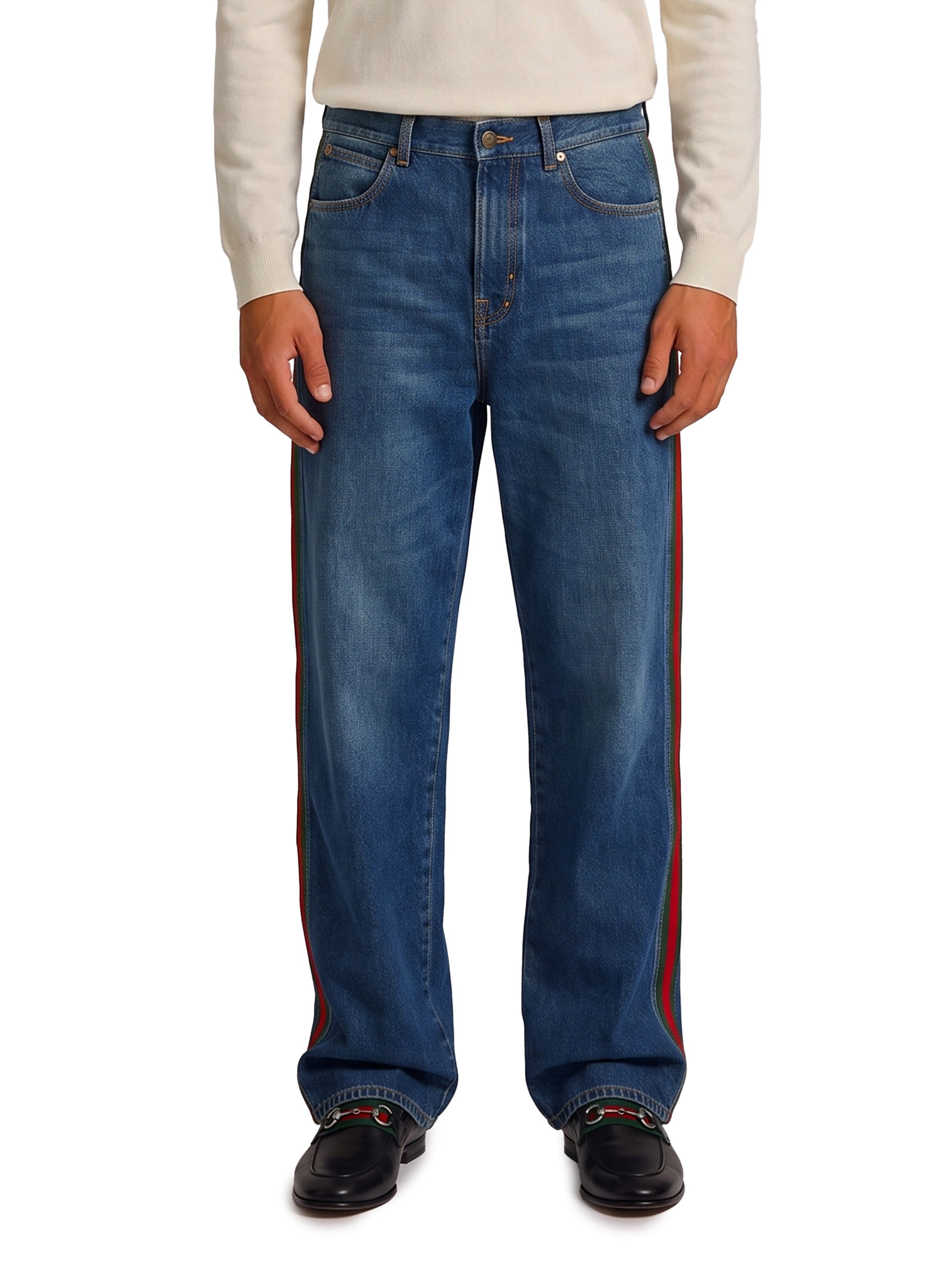 Gucci Cotton Denim Trousers With Web Insert