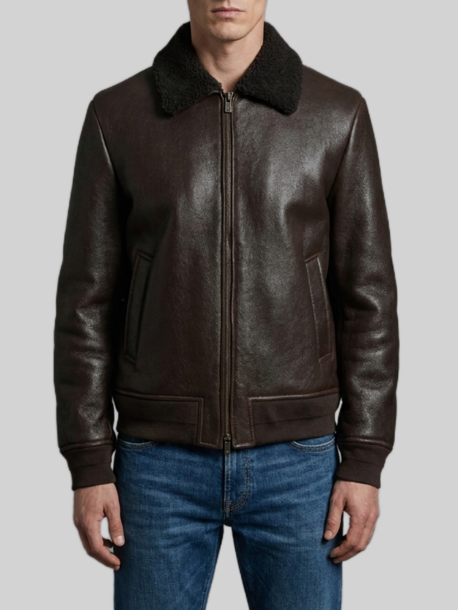 Salvatore Santoro Dark Brown Leather Shearling Bomber Jack