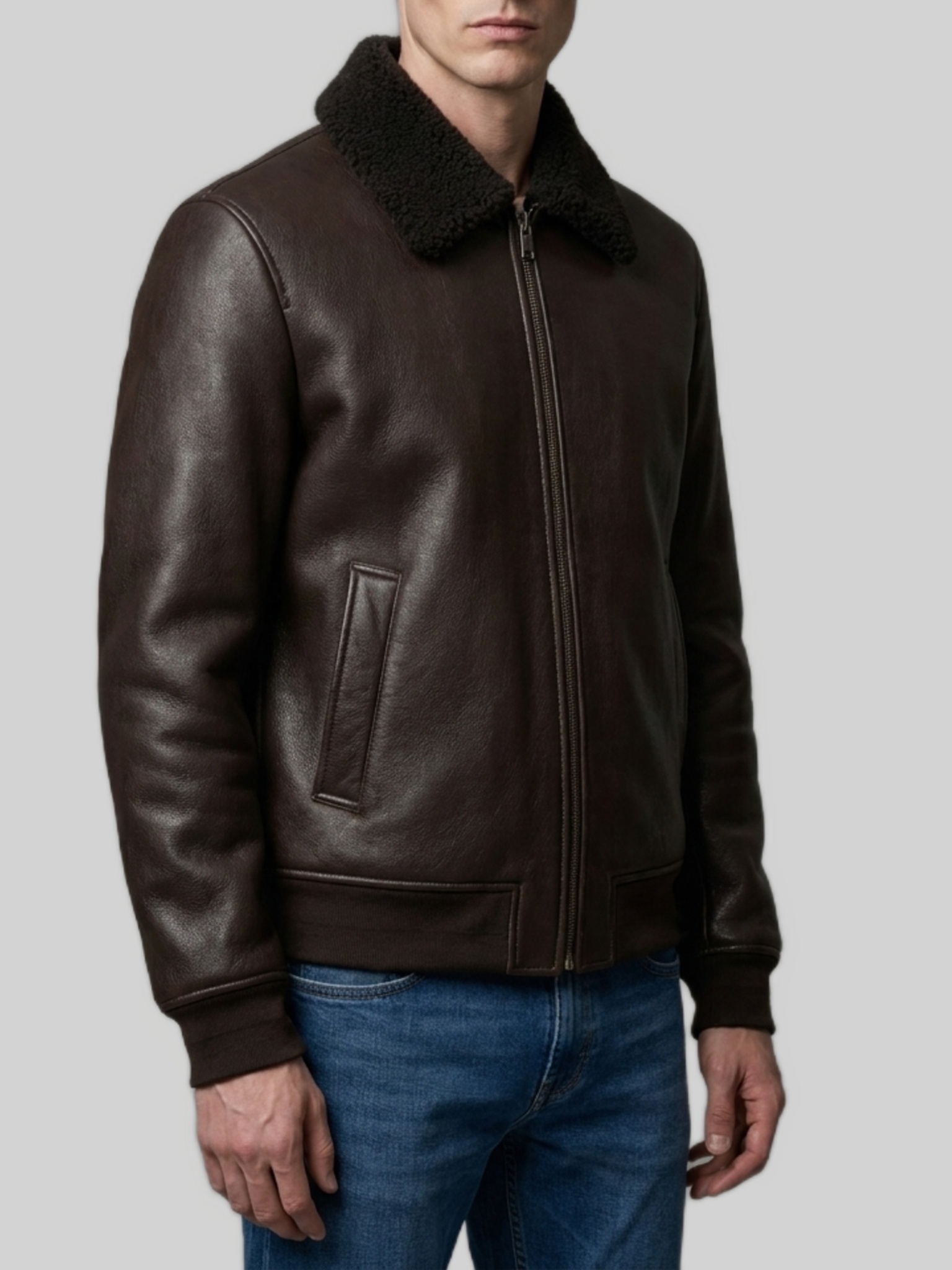Salvatore Santoro Dark Brown Leather Shearling Bomber Jack