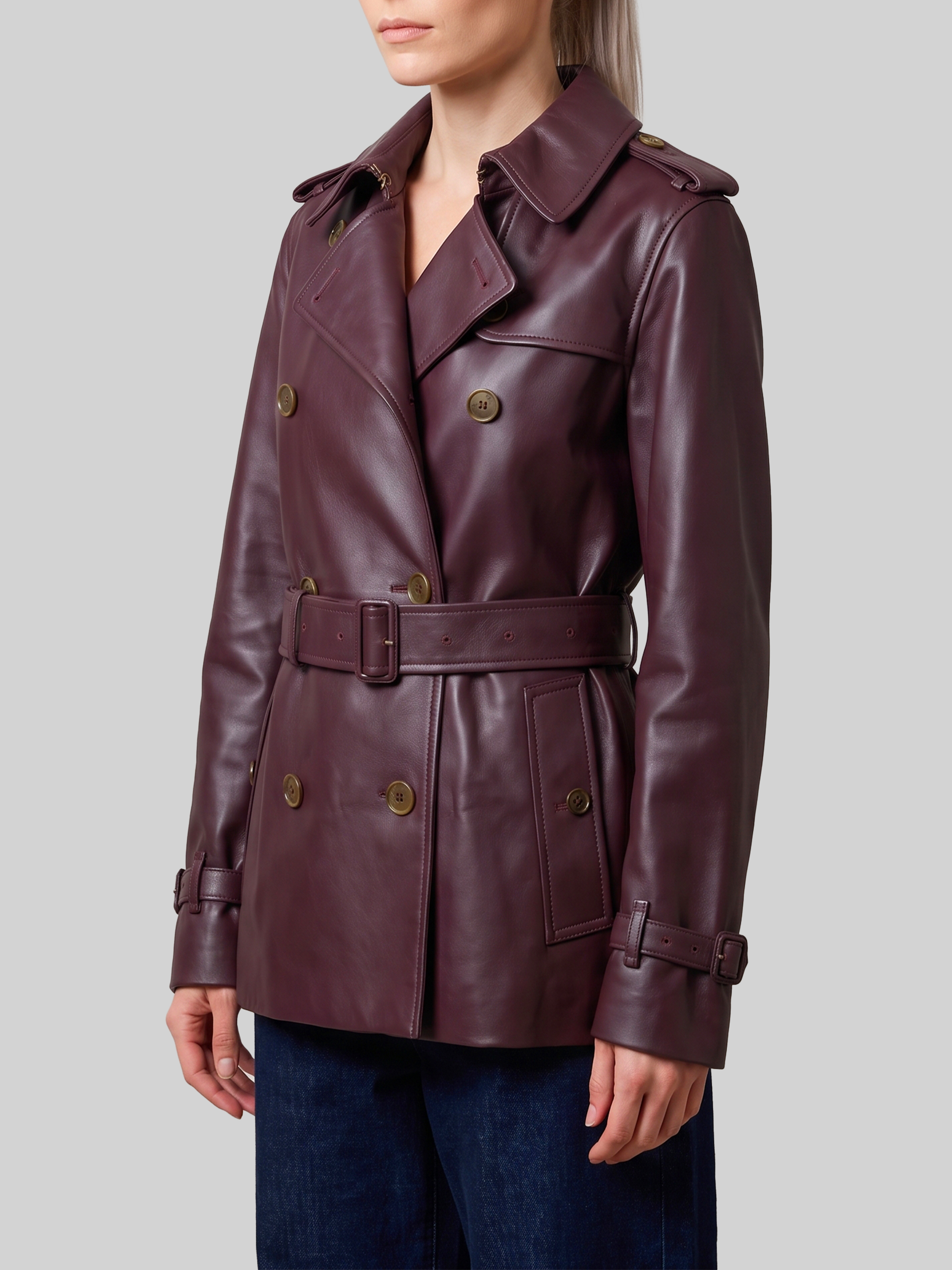 Burberry Short Kensington Leather Trench Coat