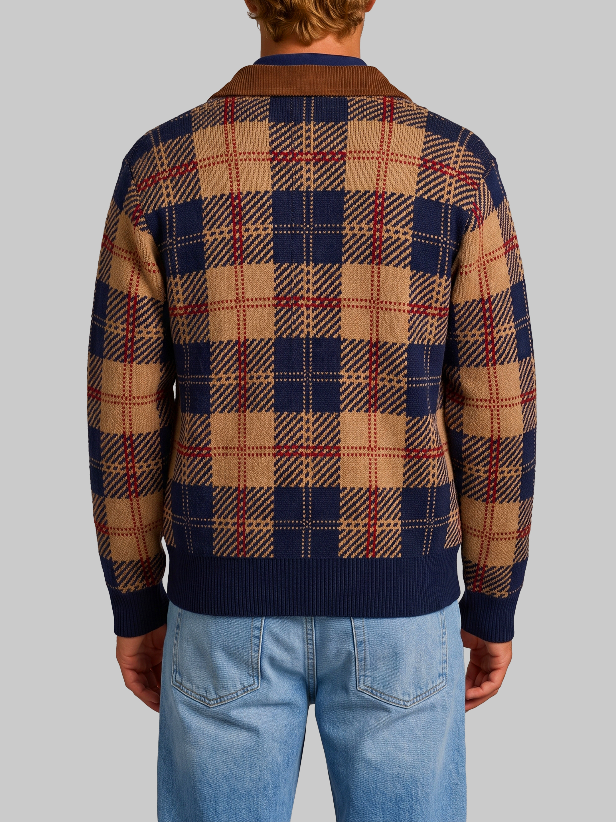 Guest In Residence Camel Combo Tartan Bomber