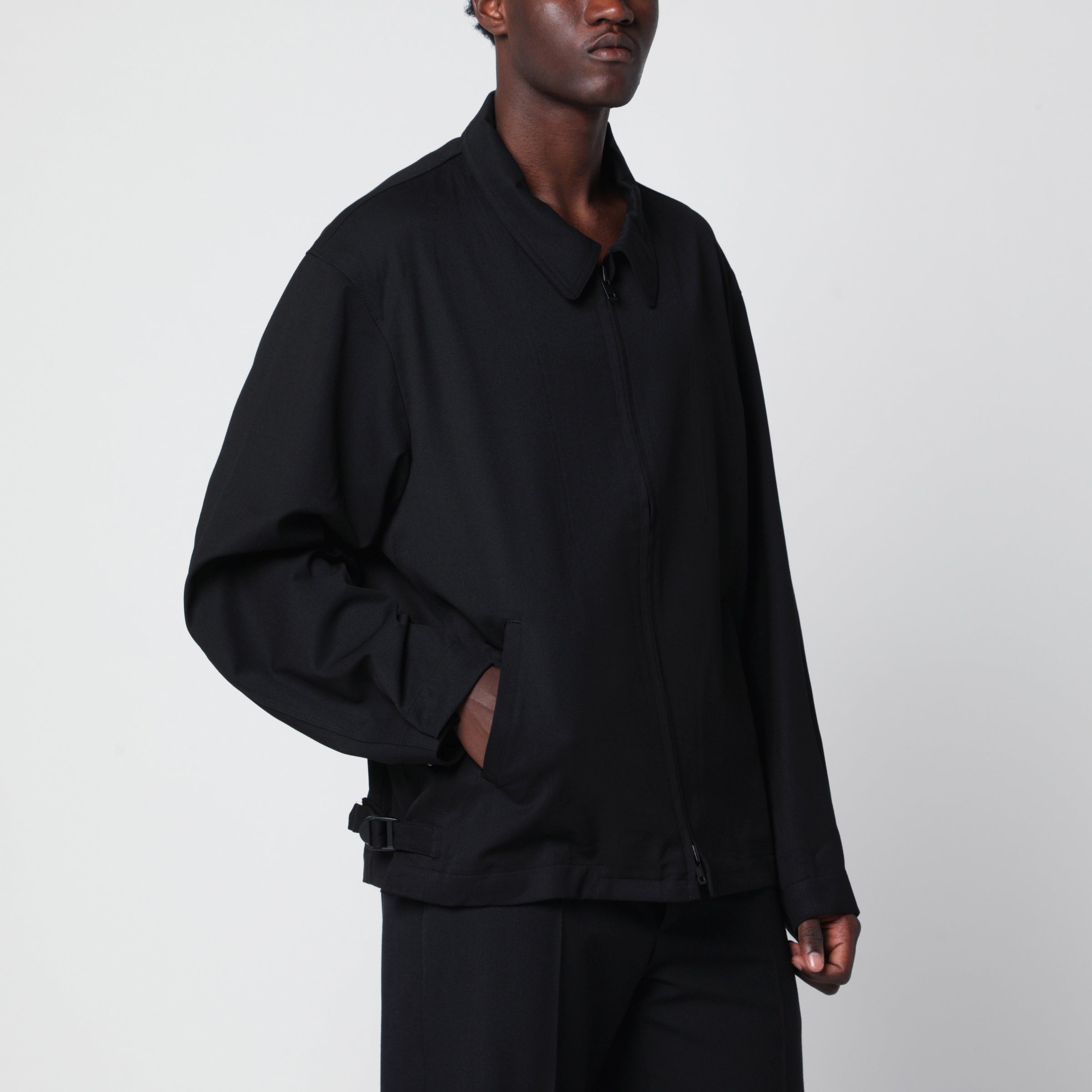 Adidas Y-3 Black Zip-Up Jacket In Wool Blend