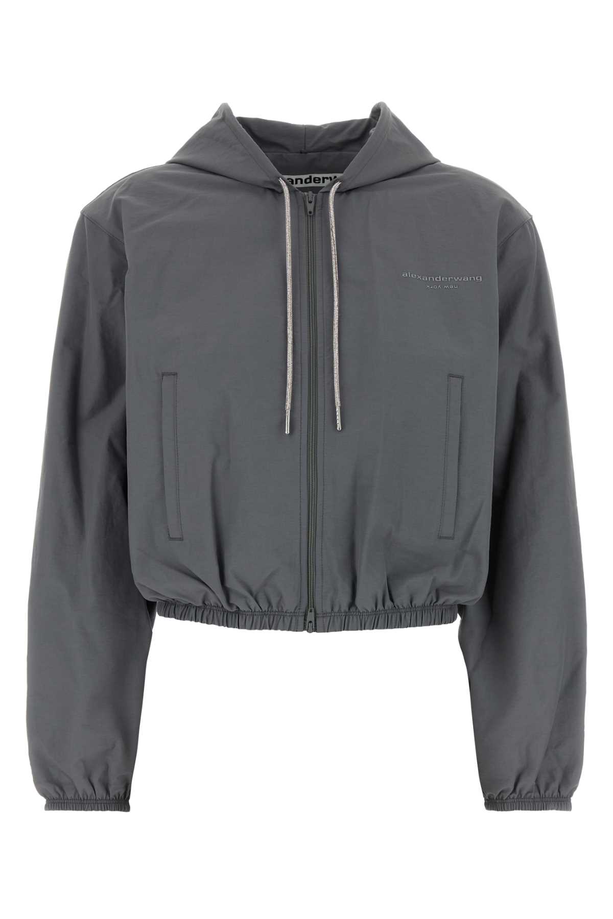 Alexander Wang Shrunken Hoodie Jacket W/ Rhinestone Dra