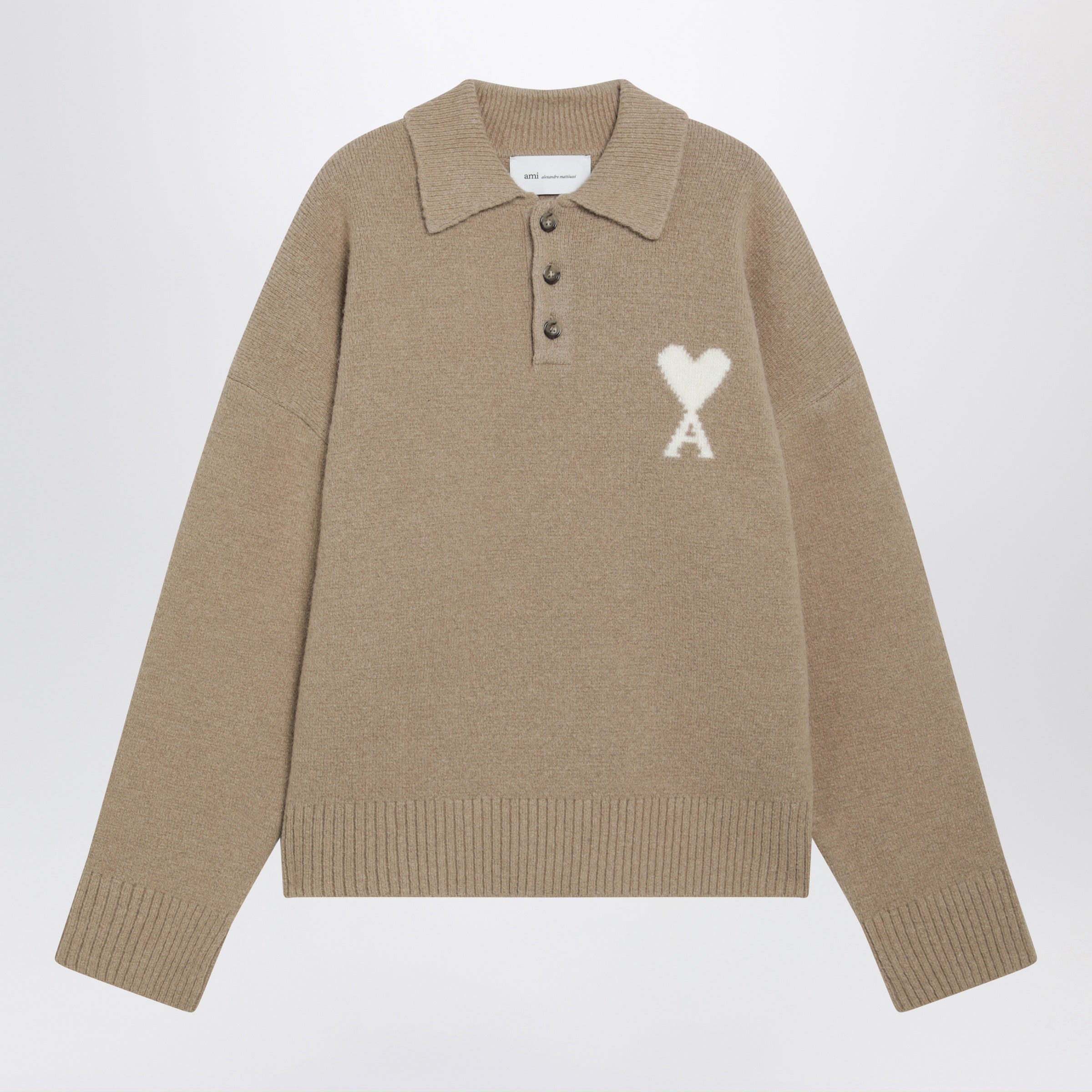 Ami paris Ami De Coeur Beige Alpaca-Blend Polo Swe