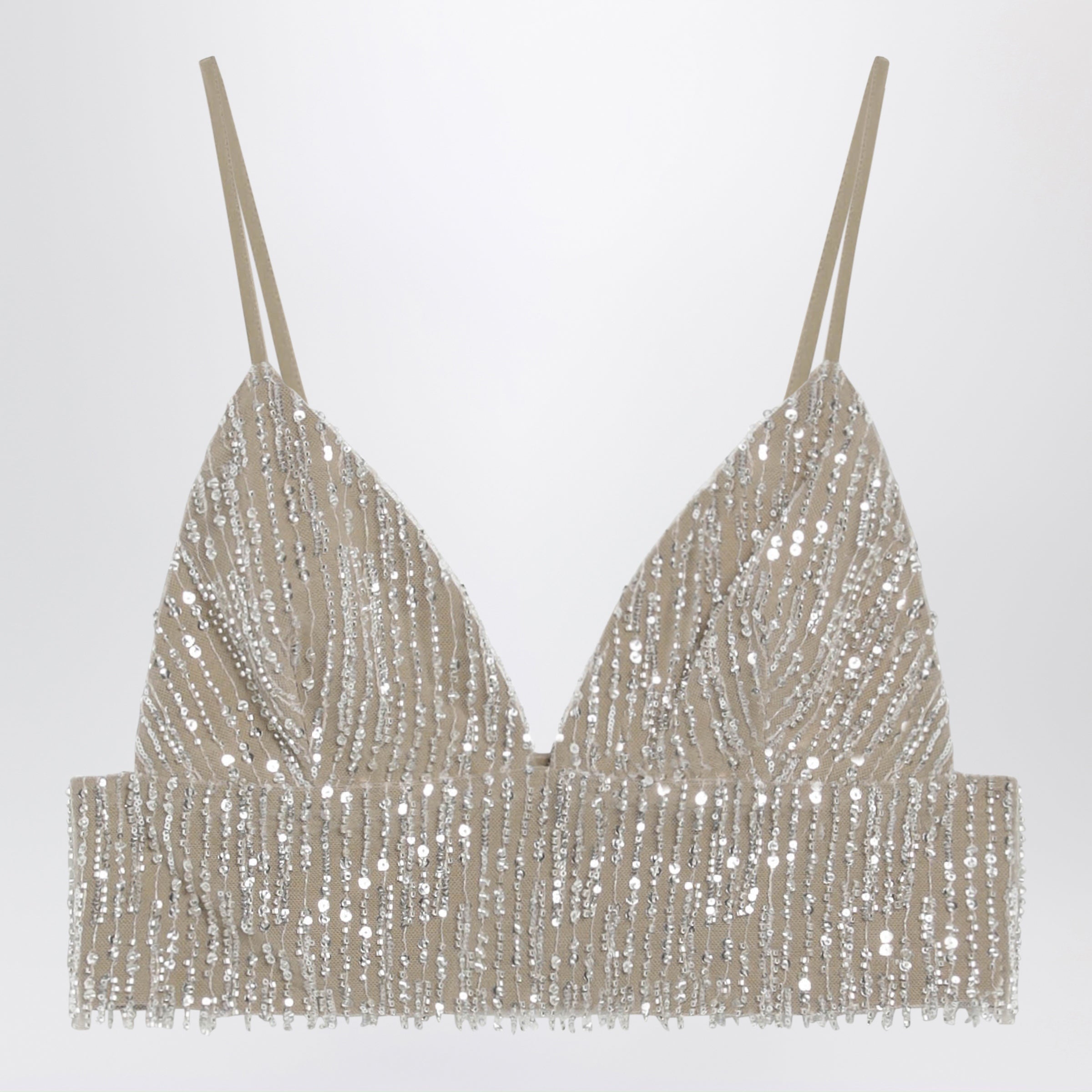 Ami paris Beige Cropped Top With Sequins