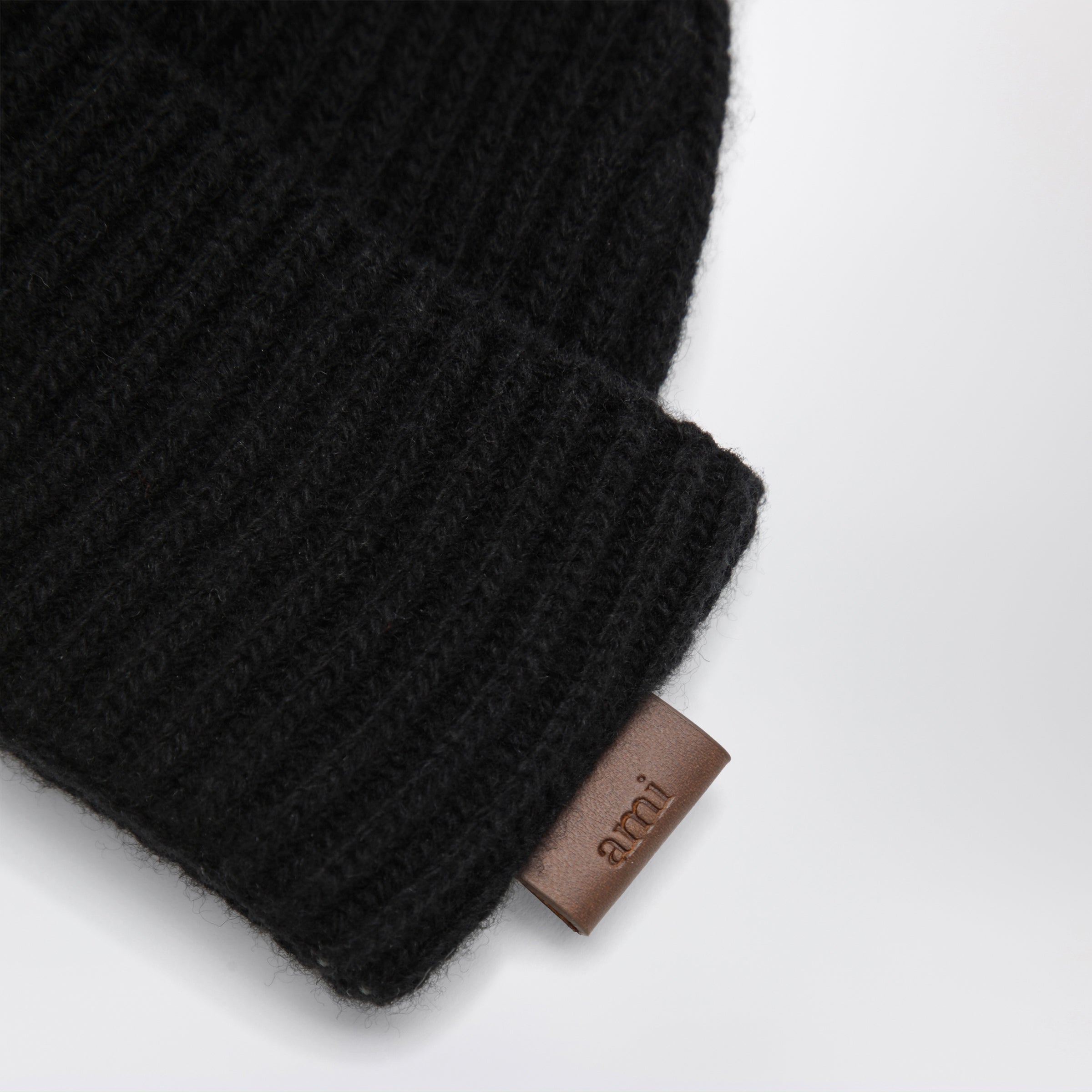 Ami paris Black Ribbed Wool Beanie
