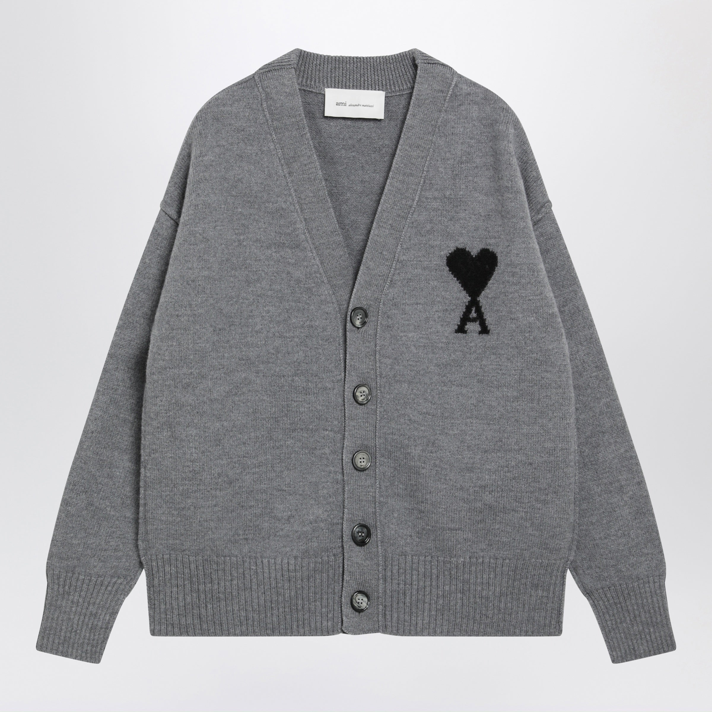 Ami paris Grey Ami De Coeur Wool Cardigan