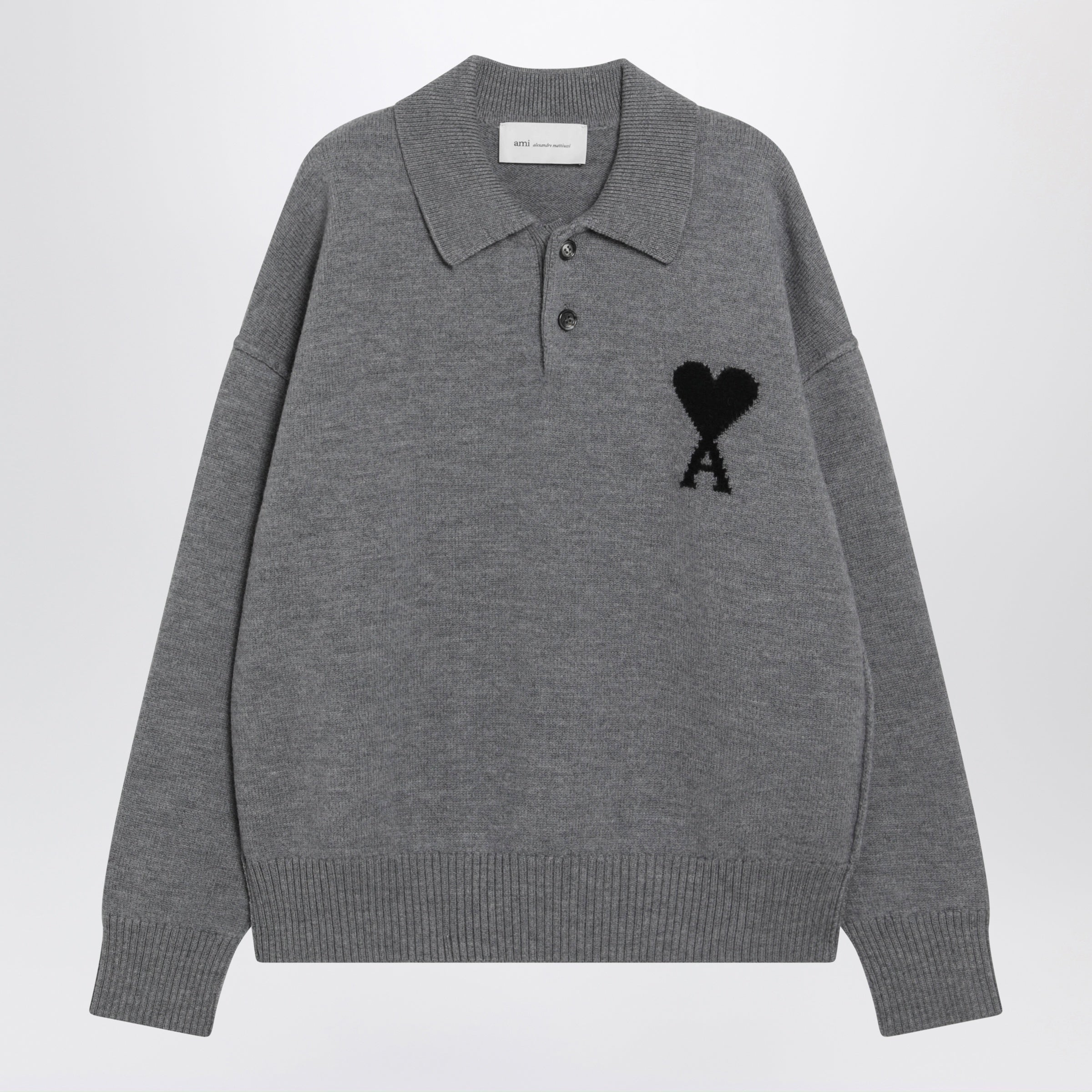 Ami paris Grey Ami De Coeur Wool Polo Sweater