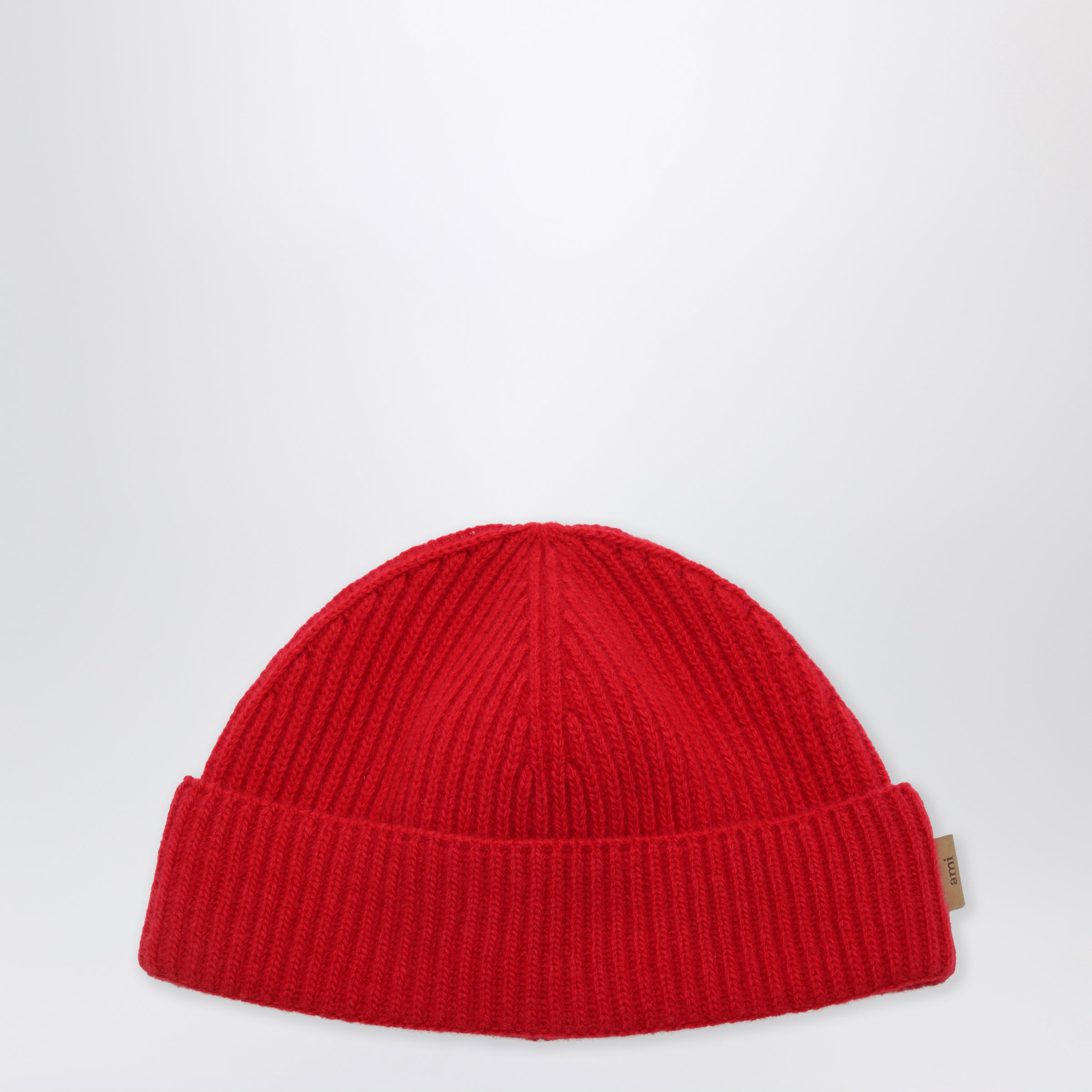 Ami paris Ruby Red Ribbed Wool Beanie