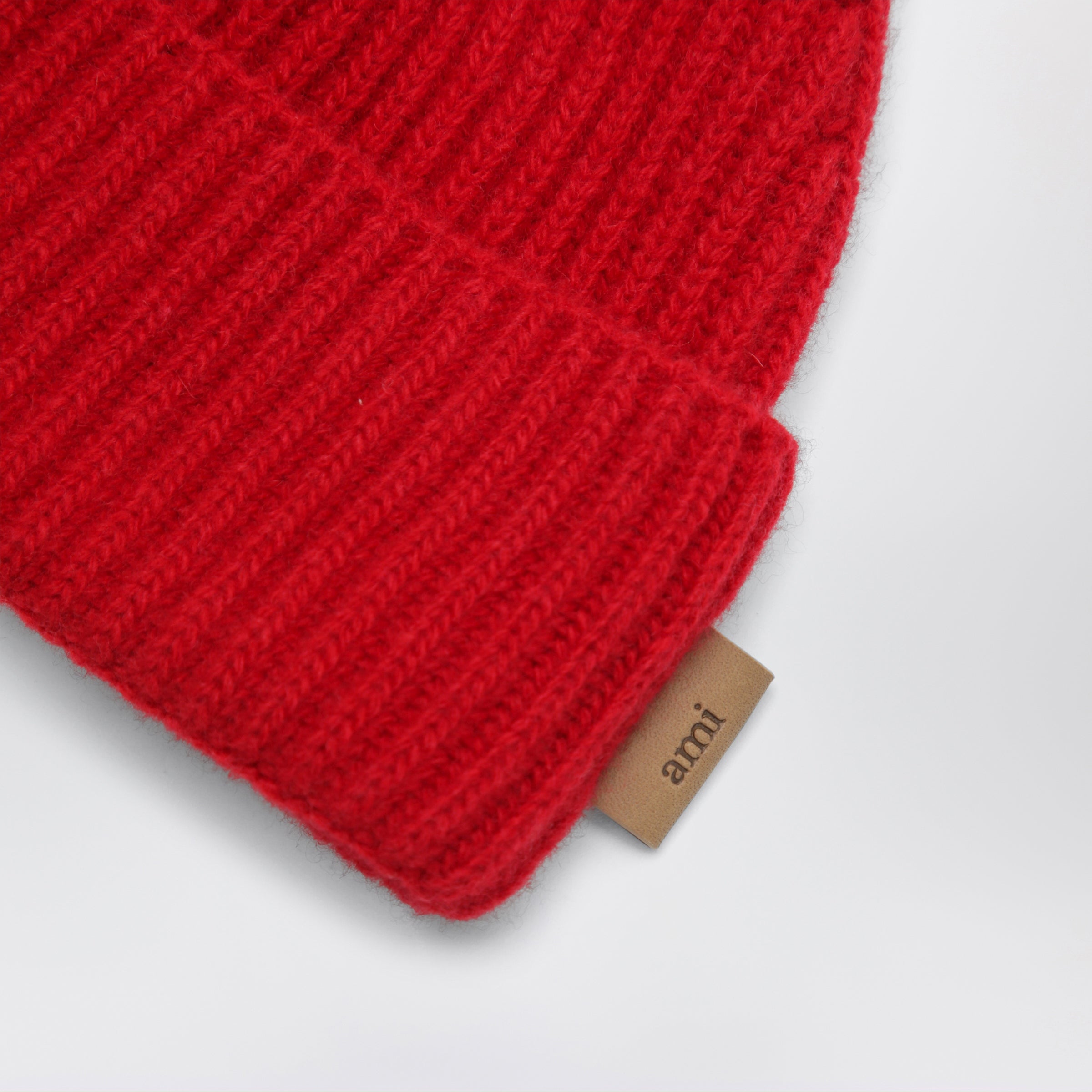 Ami paris Ruby Red Ribbed Wool Beanie