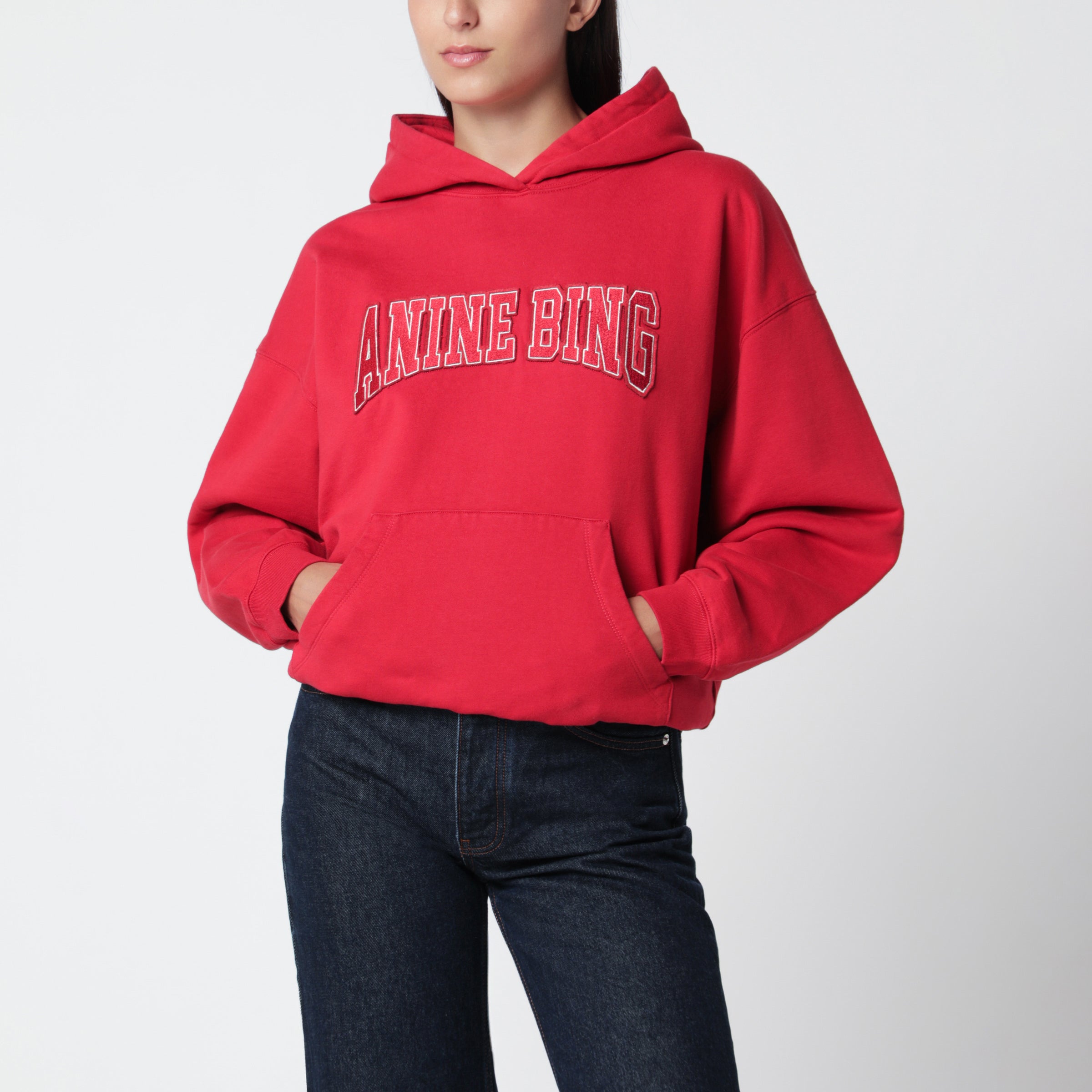 Anine bing Harvey Red Cotton Hoodie