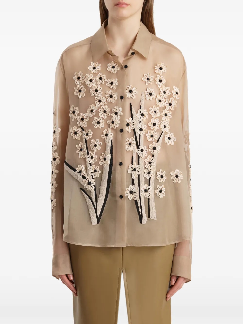 Khaite Argo Floral Shirt Beige