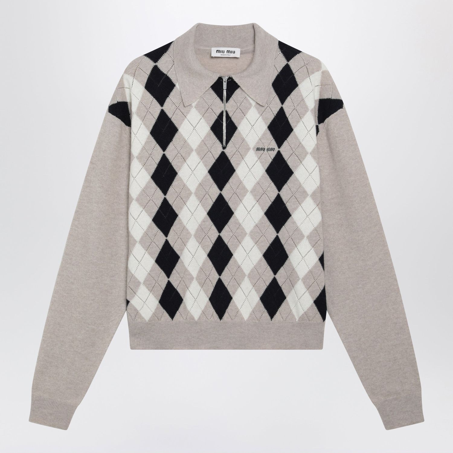 Miu Miu Argyle Beige Cashmere Polo Shirt