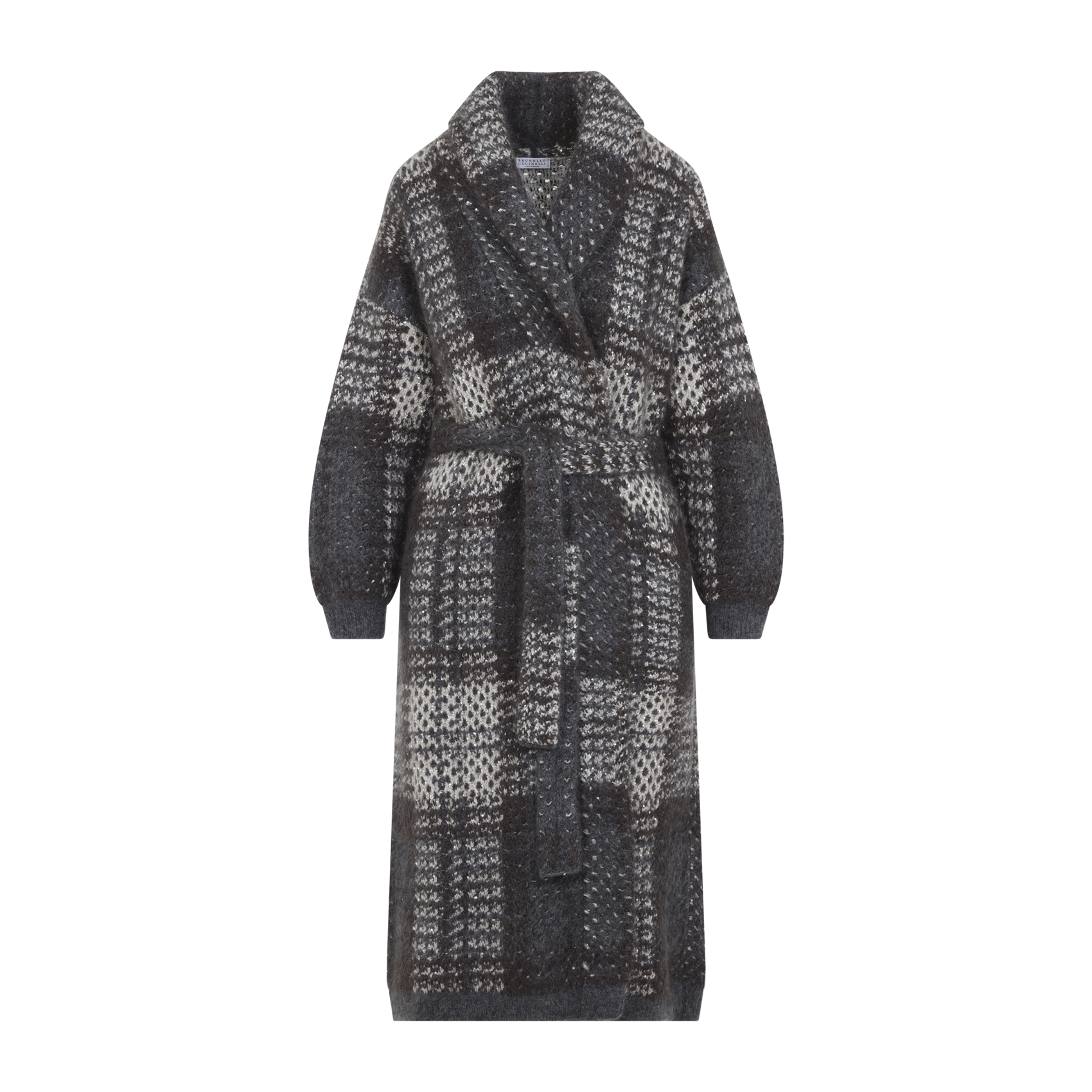 Brunello Cucinelli Avorio Piombo Macrocheck Cardigan Coat