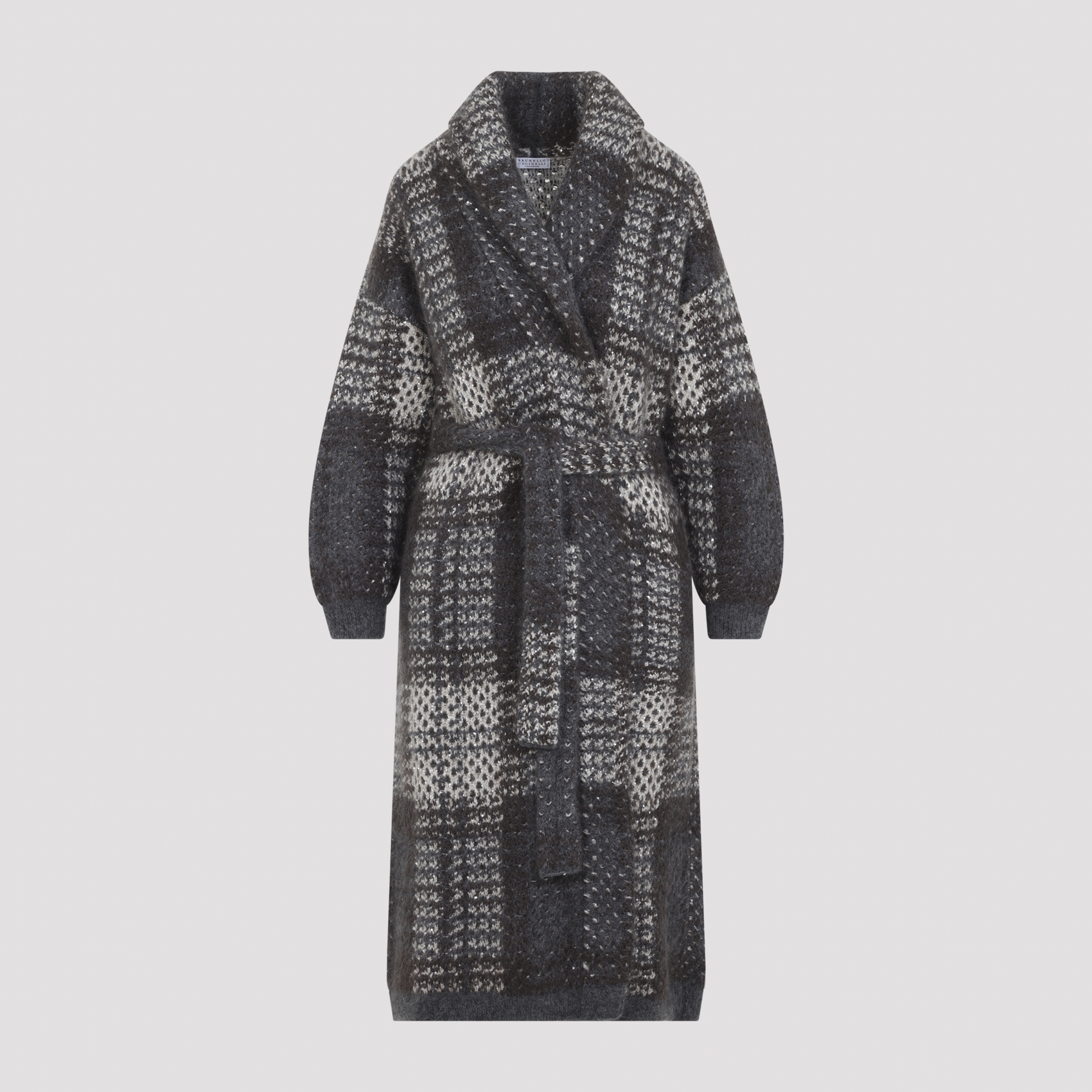 Brunello Cucinelli Avorio Piombo Macrocheck Cardigan Coat