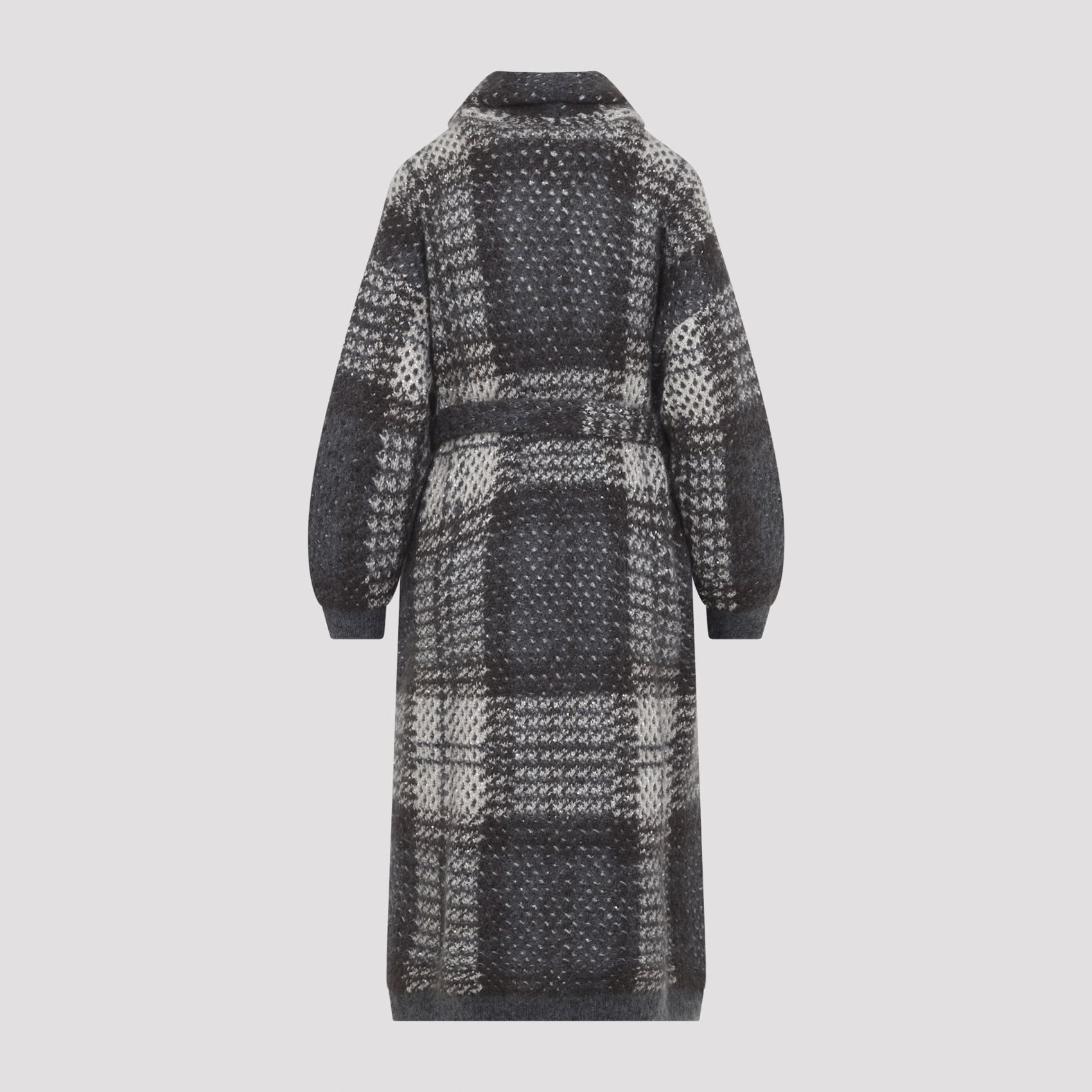 Brunello Cucinelli Avorio Piombo Macrocheck Cardigan Coat