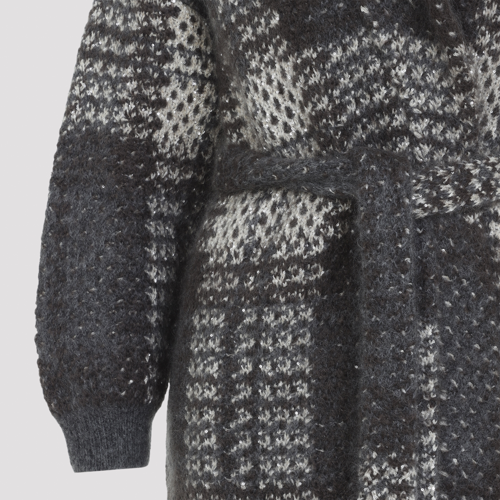 Brunello Cucinelli Avorio Piombo Macrocheck Cardigan Coat