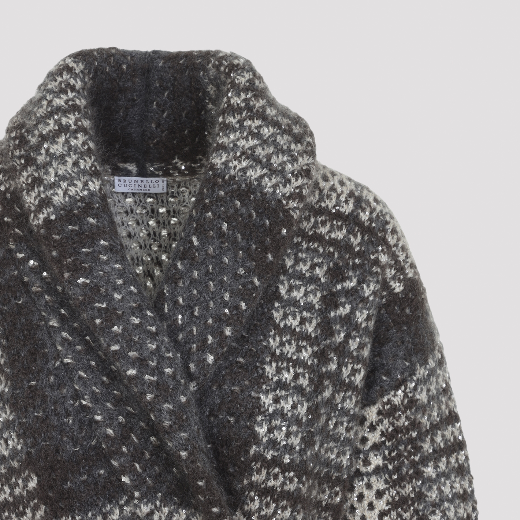 Brunello Cucinelli Avorio Piombo Macrocheck Cardigan Coat