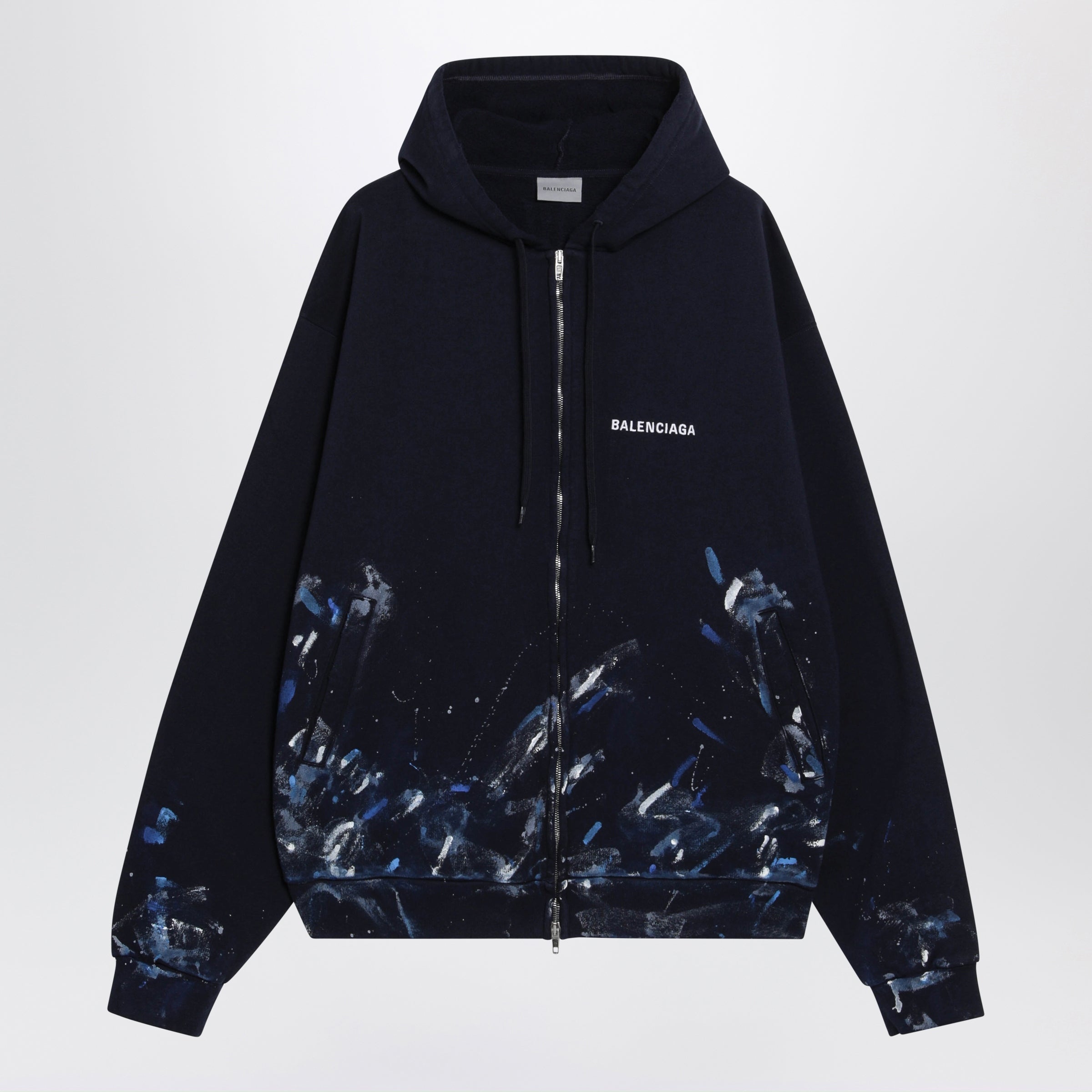 Balenciaga Navy Blue Zip-Up Sweatshirt With Paint-S