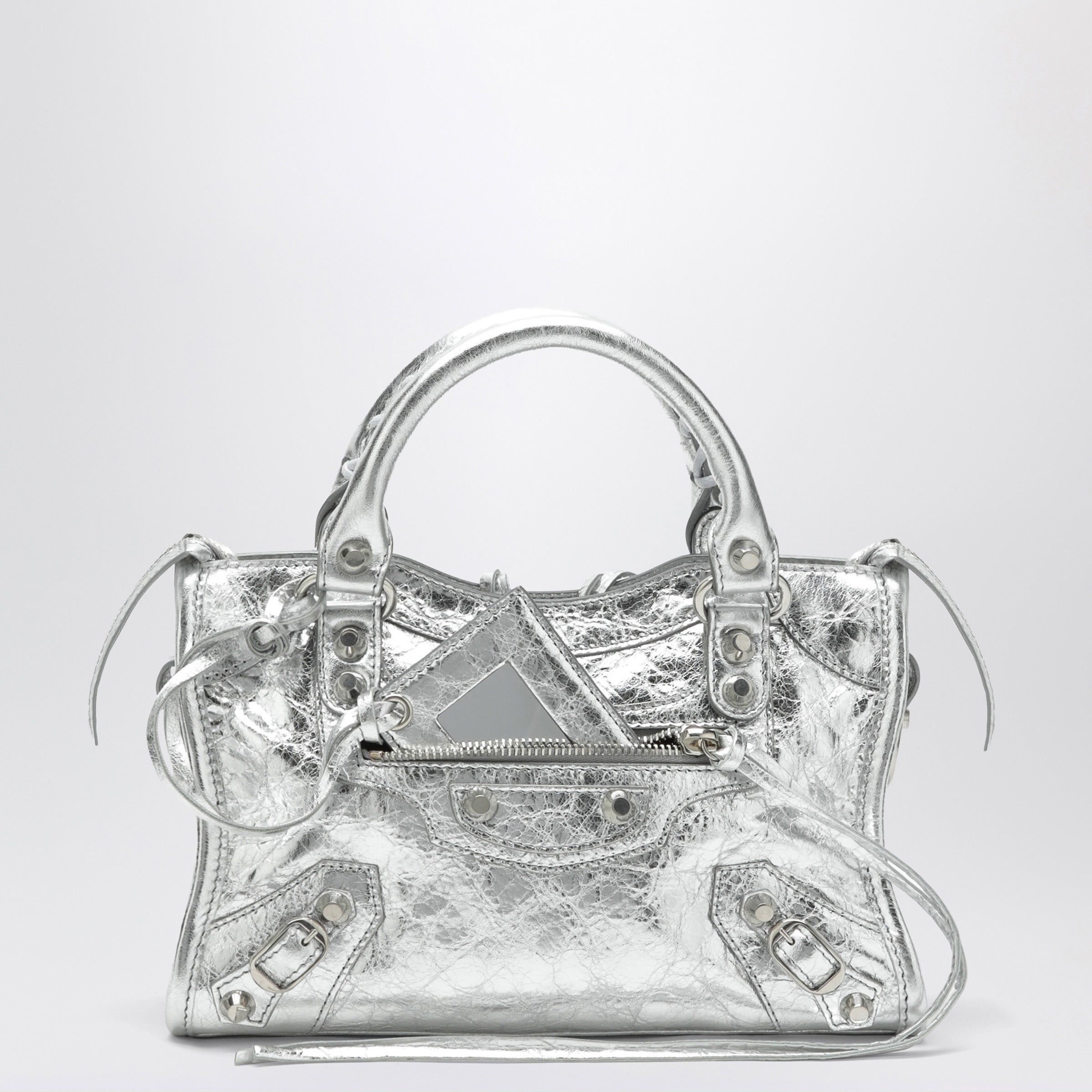 Balenciaga Silver Le City Mini Bag In Metallic Leat