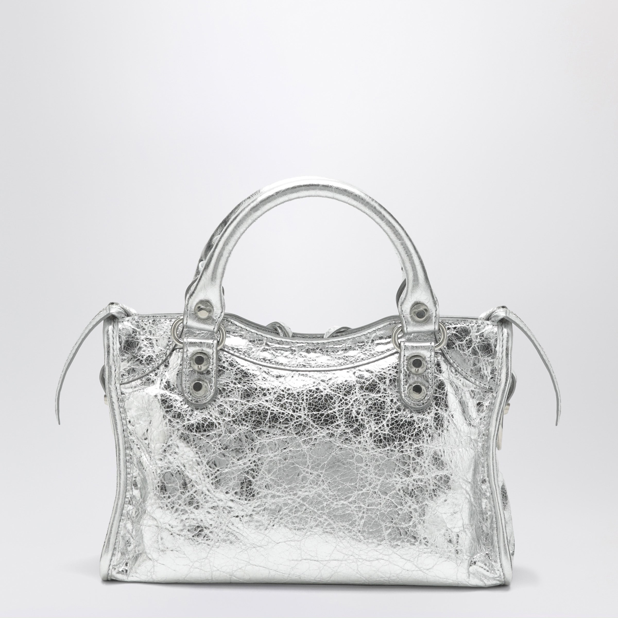 Balenciaga Silver Le City Mini Bag In Metallic Leat