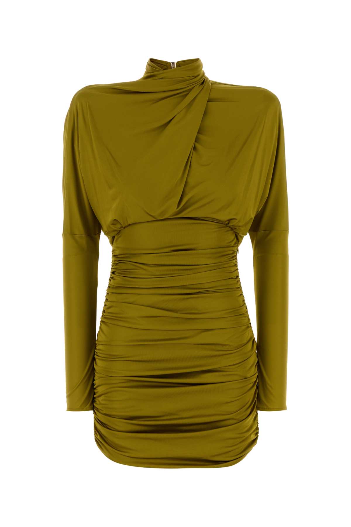 Balmain Ls Open Back Draped Viscose Jersey Dress