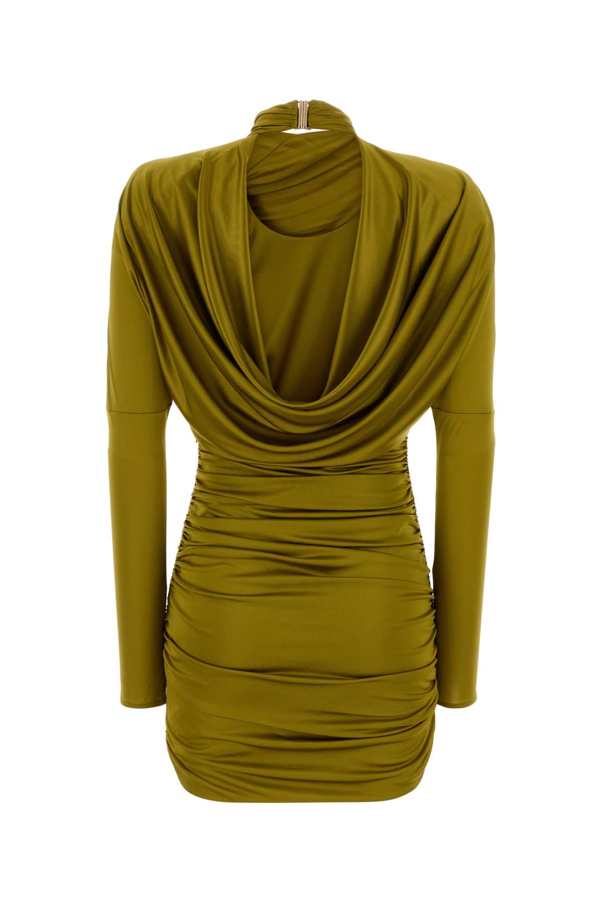 Balmain Ls Open Back Draped Viscose Jersey Dress