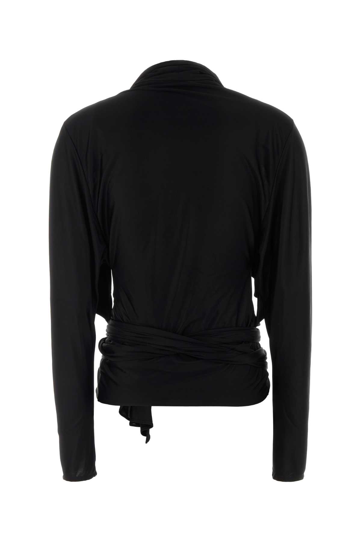 Balmain Ls Open Neck Draped Viscose Jersey Top