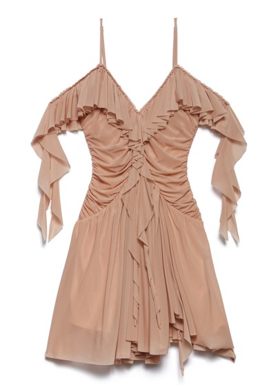 Aniye By Beige V-Neck Ruffled Asymmotric Hem Dres