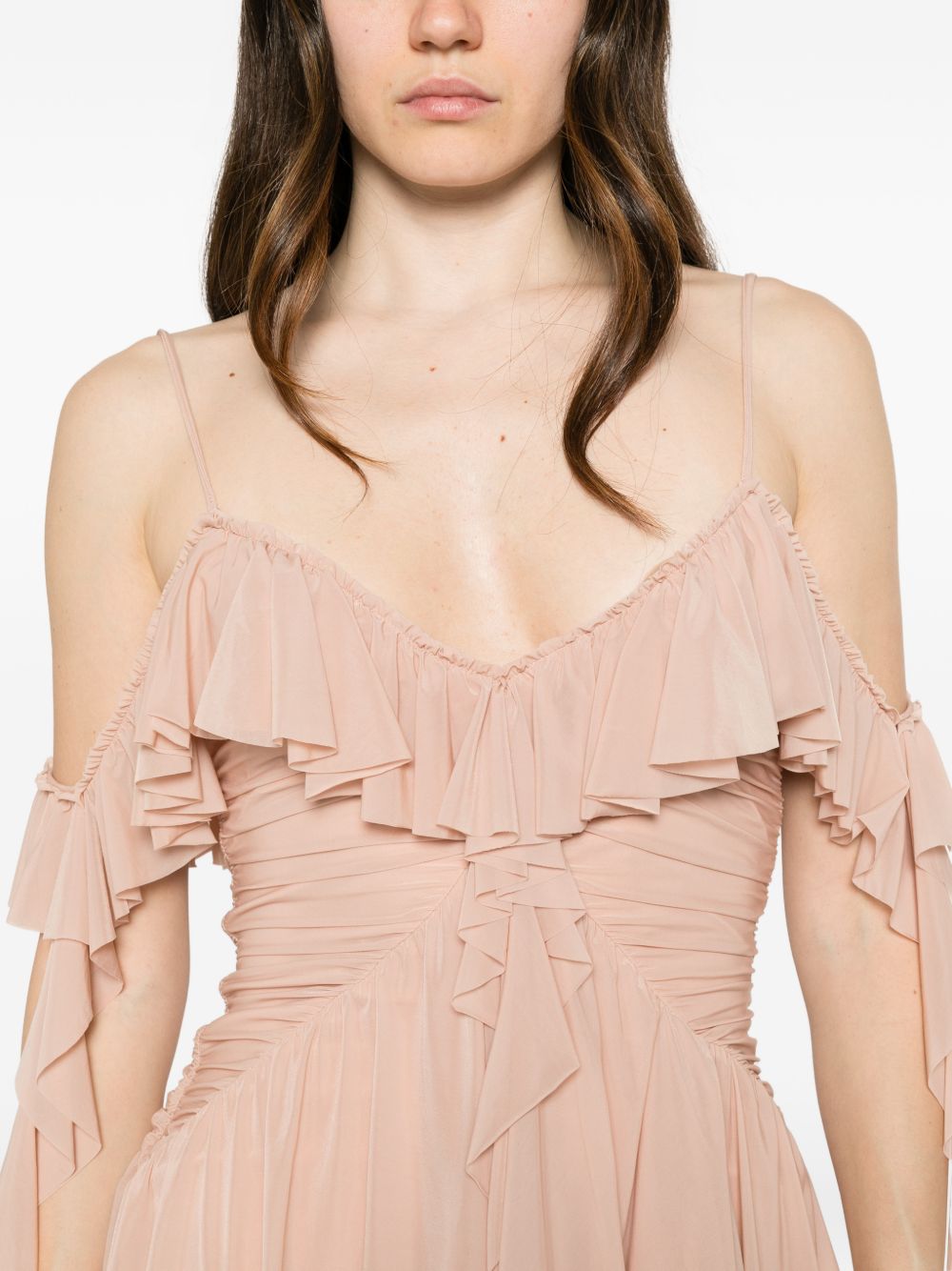 Aniye By Beige V-Neck Ruffled Asymmotric Hem Dres