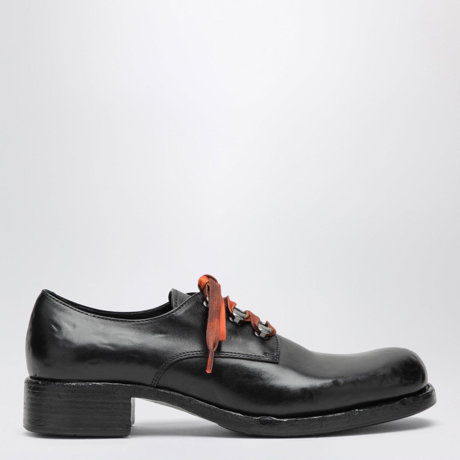 Prada Black Aged Leather Laceup Shoes