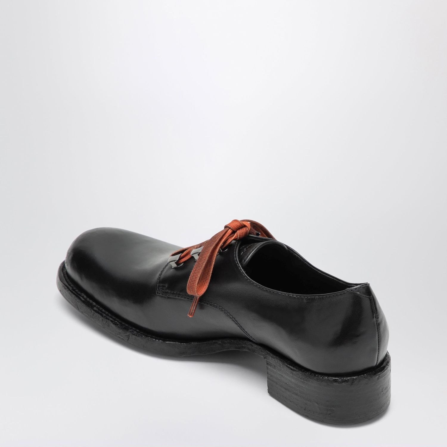 Prada Black Aged Leather Laceup Shoes
