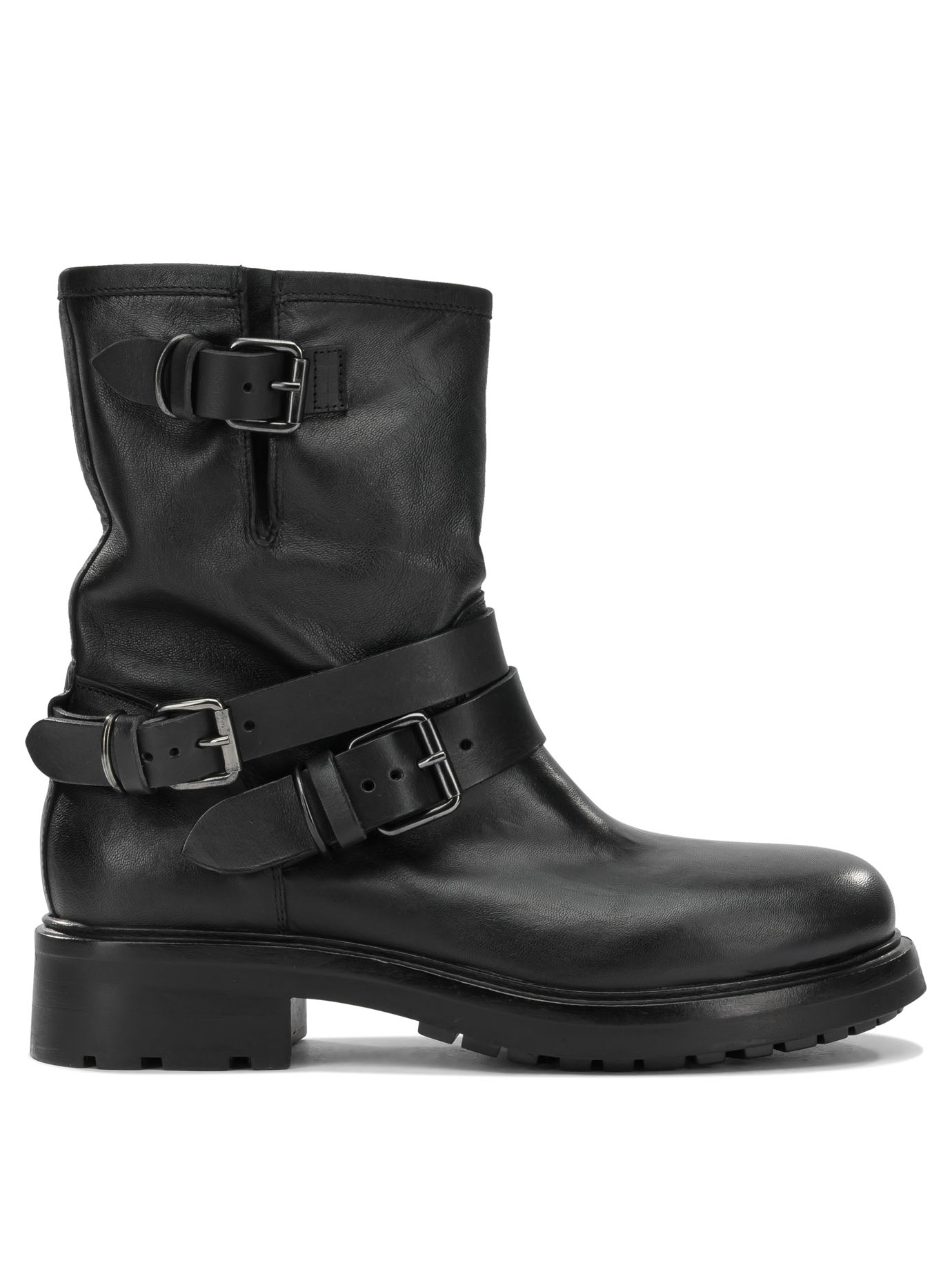 Strategia Black Leather Rubber Boots Ankle
