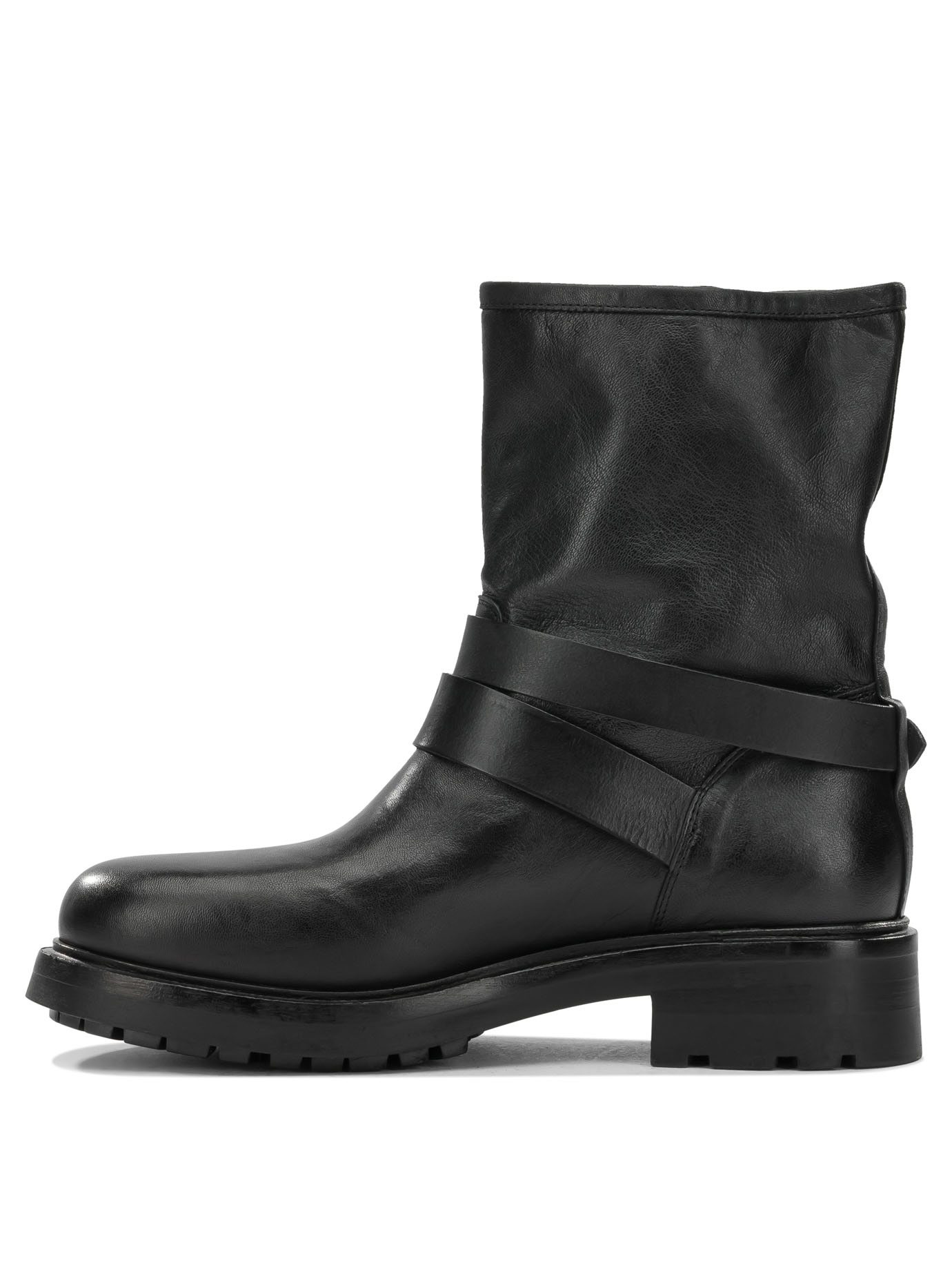Strategia Black Leather Rubber Boots Ankle