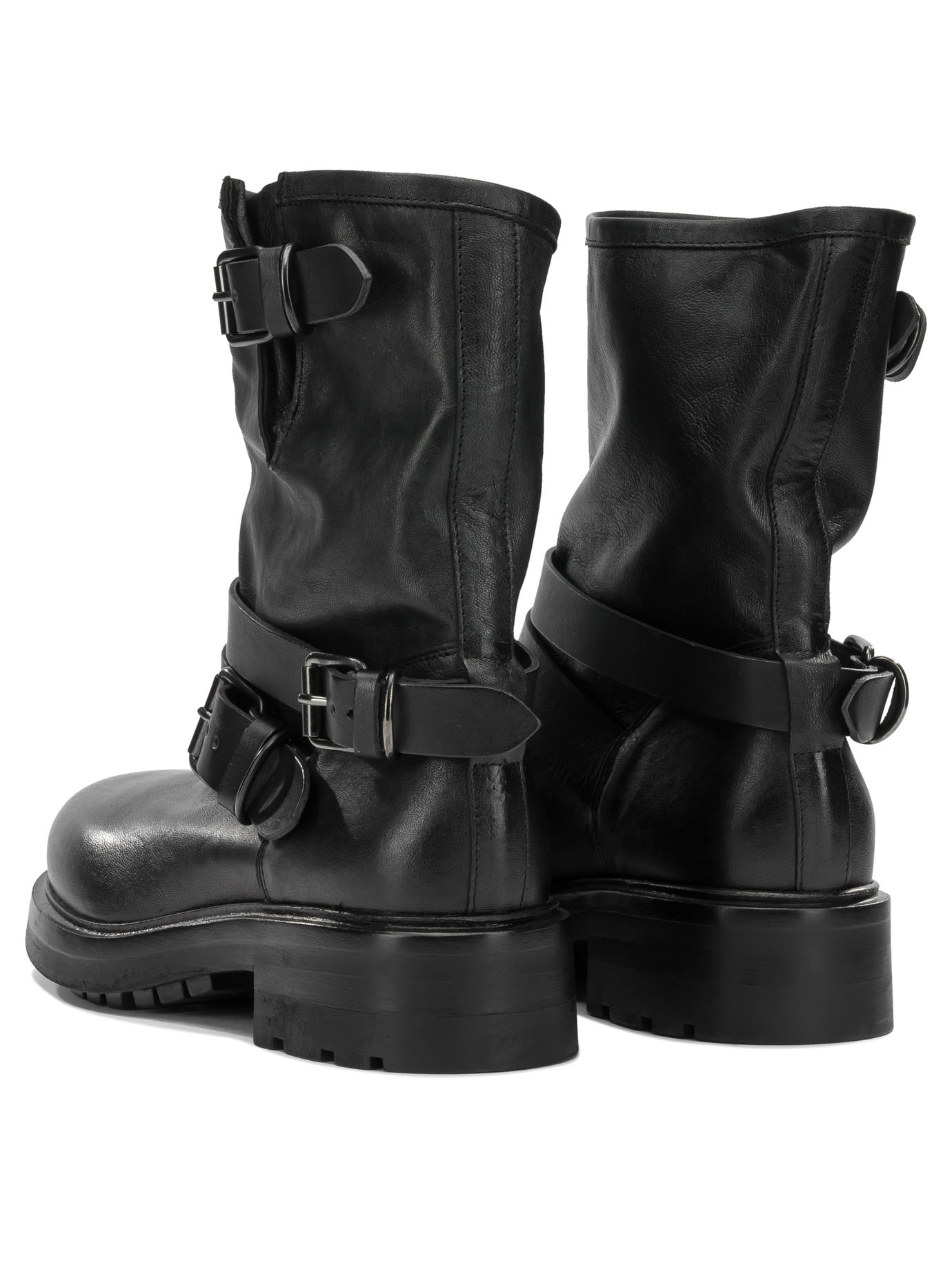 Strategia Black Leather Rubber Boots Ankle