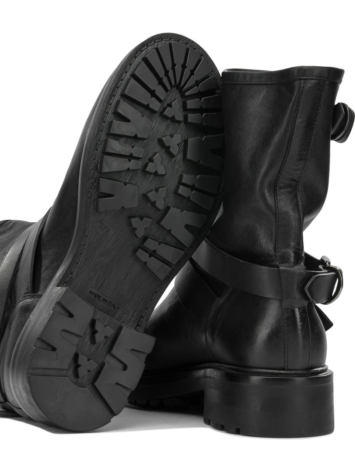 Strategia Black Leather Rubber Boots Ankle