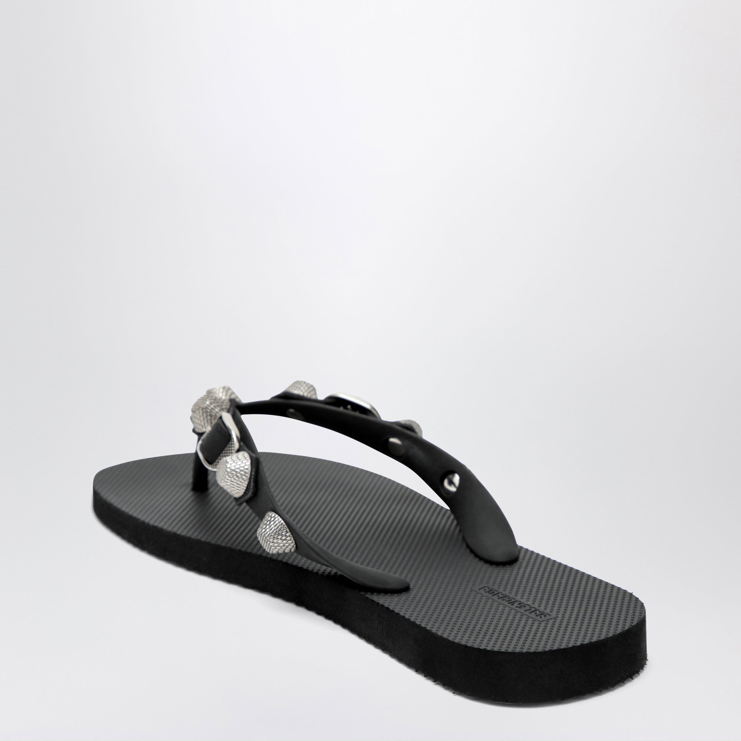 Balenciaga Black Rubber Cagole Thong Slippers