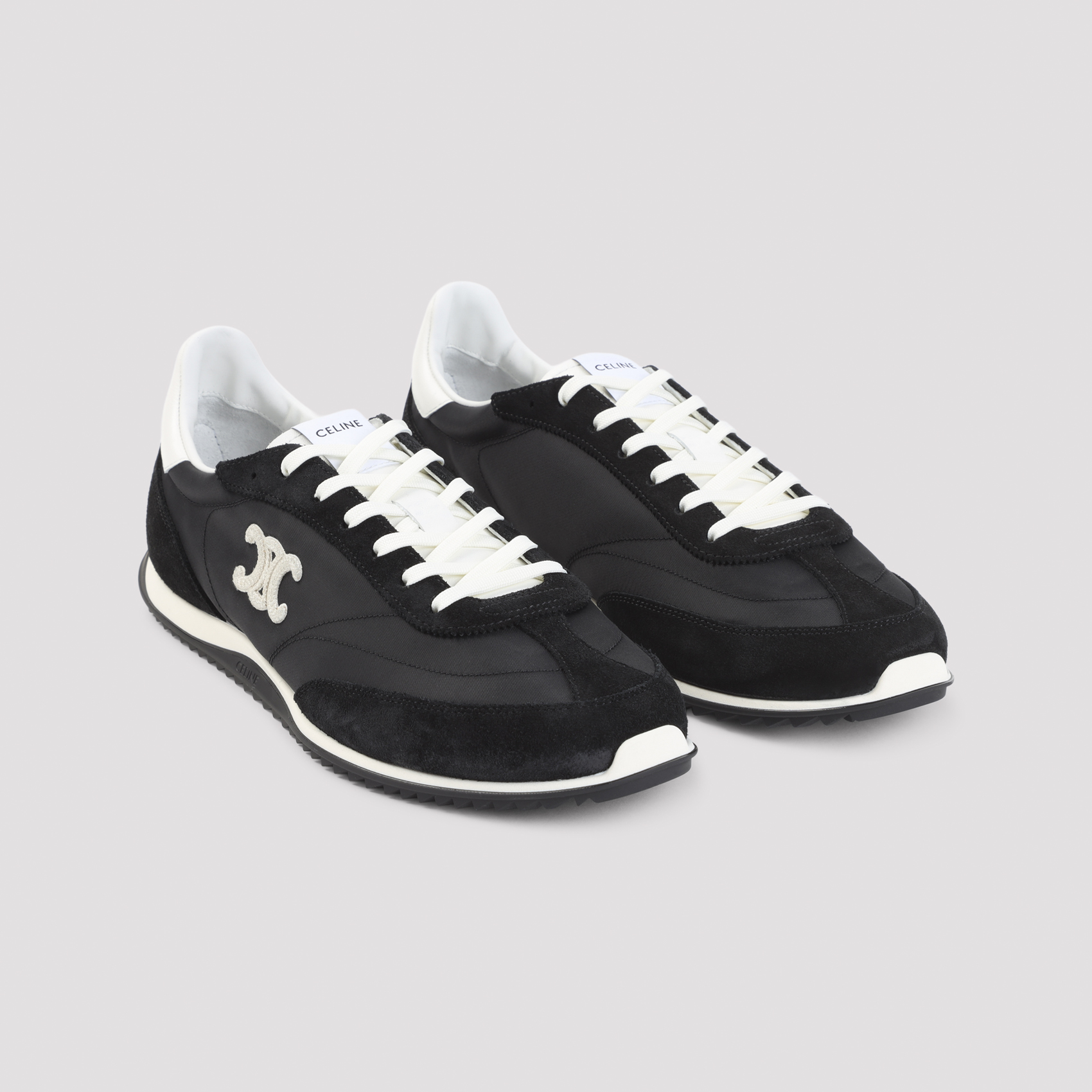 Celine Black White Suede Calf Leather Low Lace-