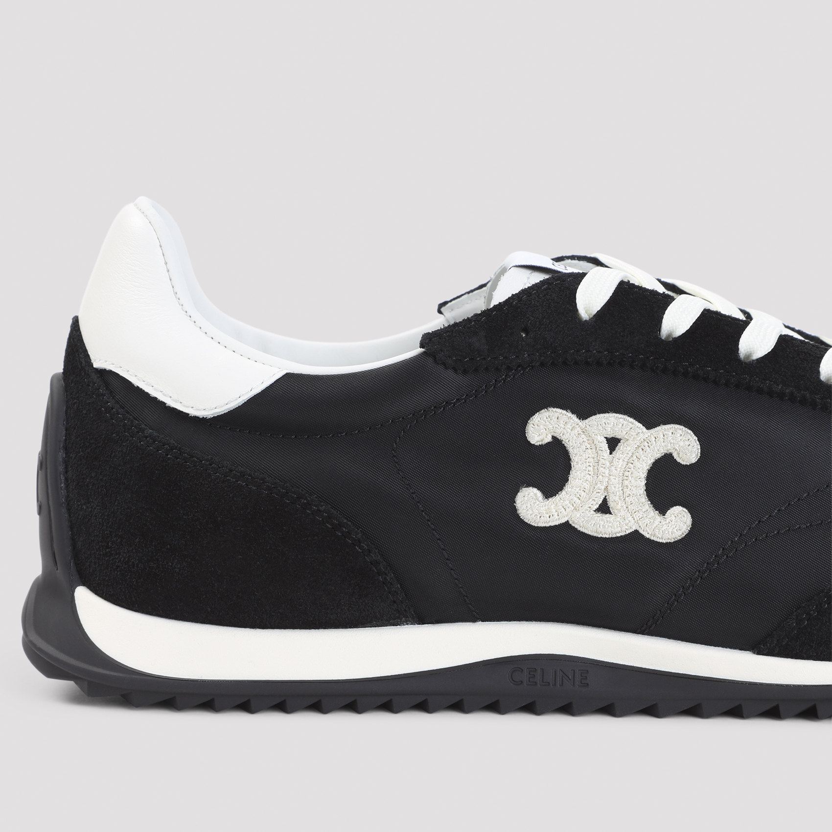 Celine Black White Suede Calf Leather Low Lace-