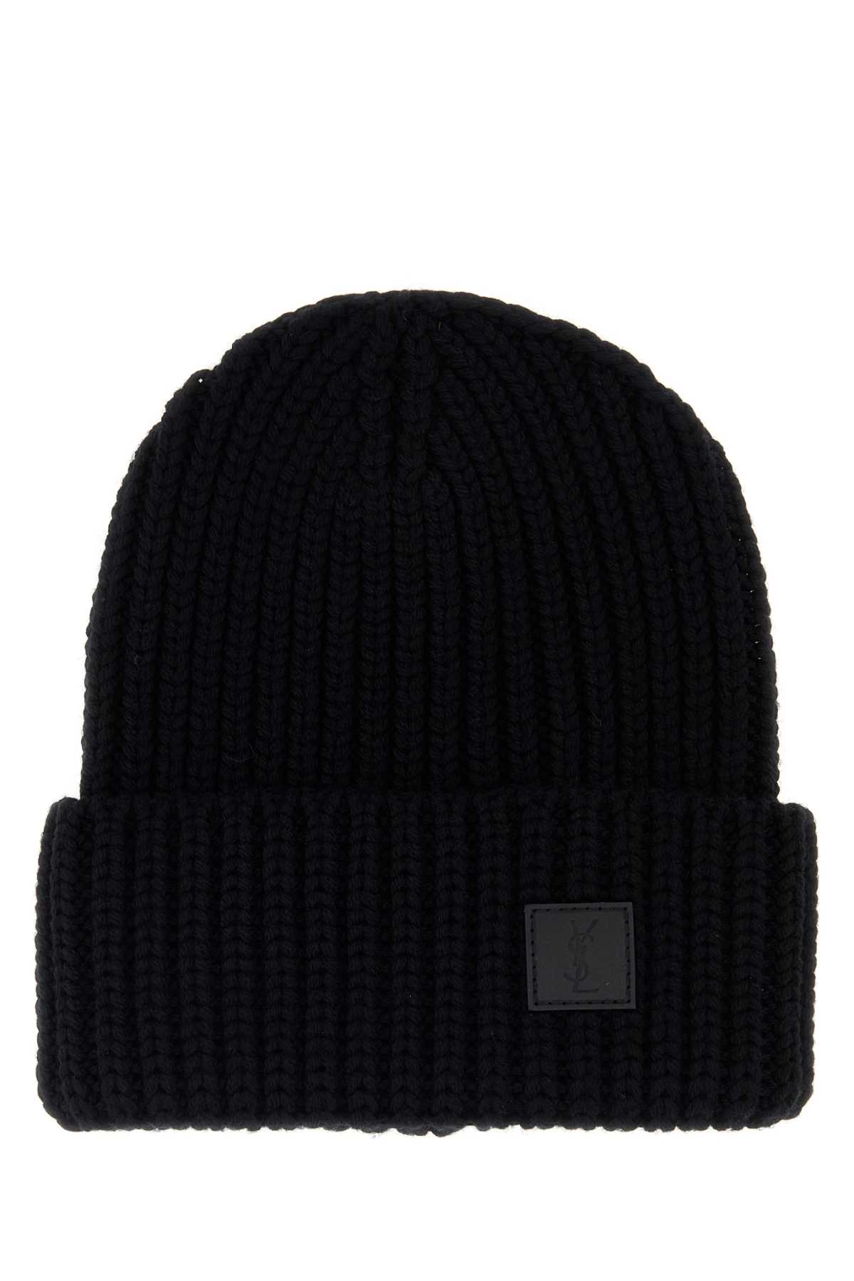 Saint Laurent Black Wool Beanie Hat