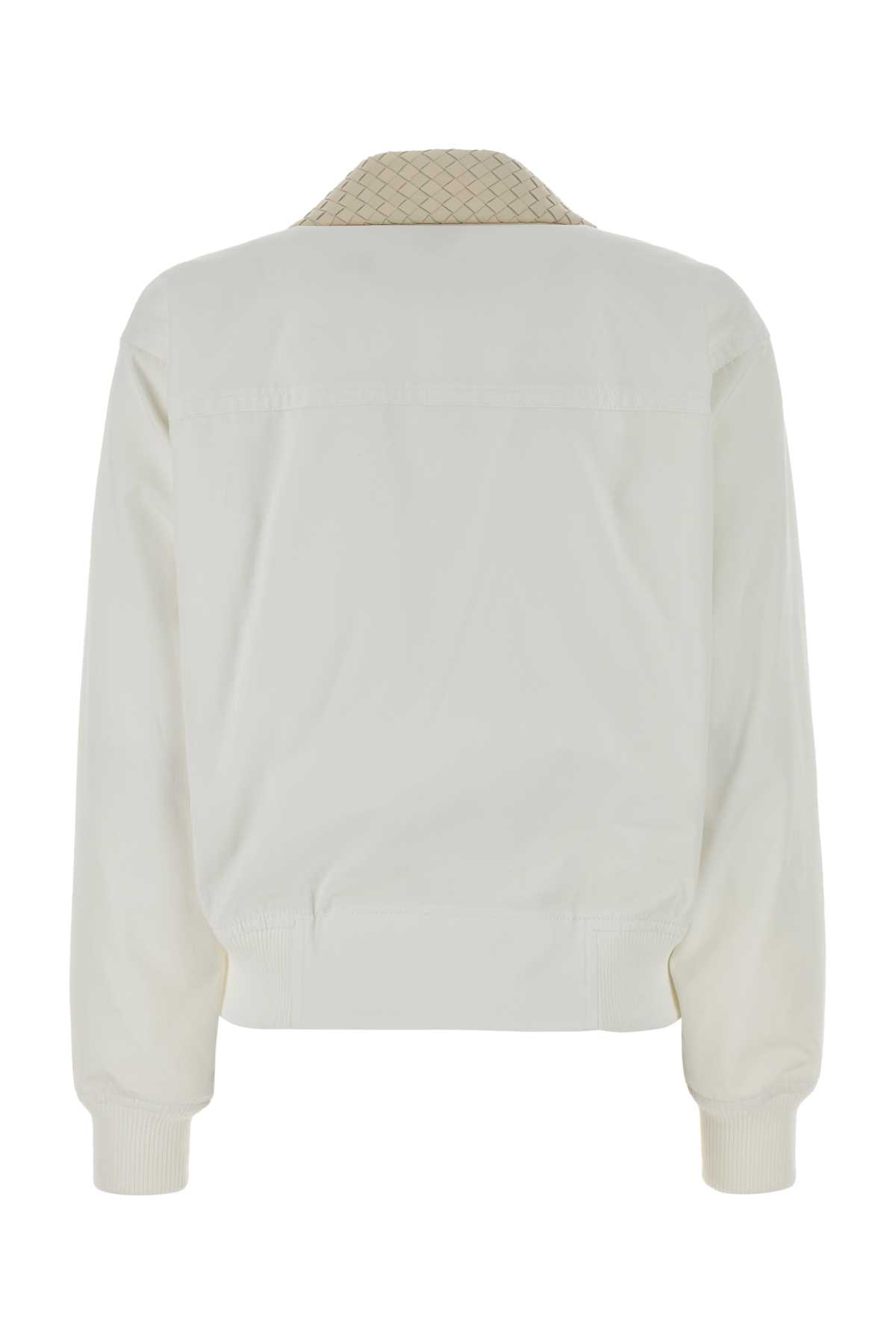 Bottega Veneta Bluson Cotone Colletto Pelle Bianco Intr