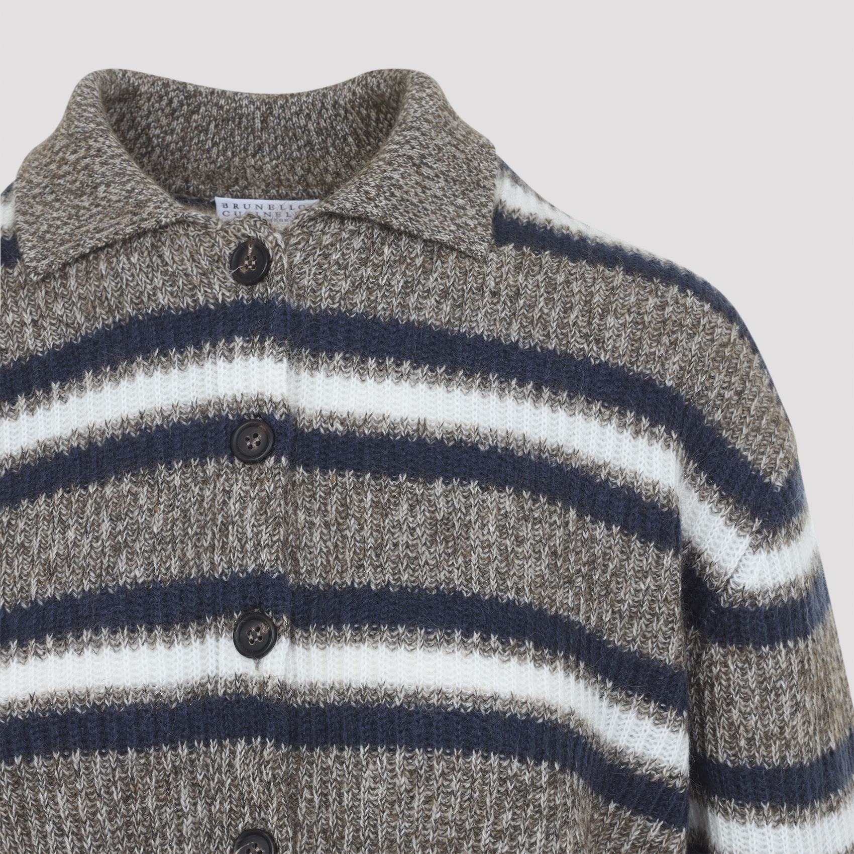 Brunello Cucinelli Brown Blue Striped Sweater