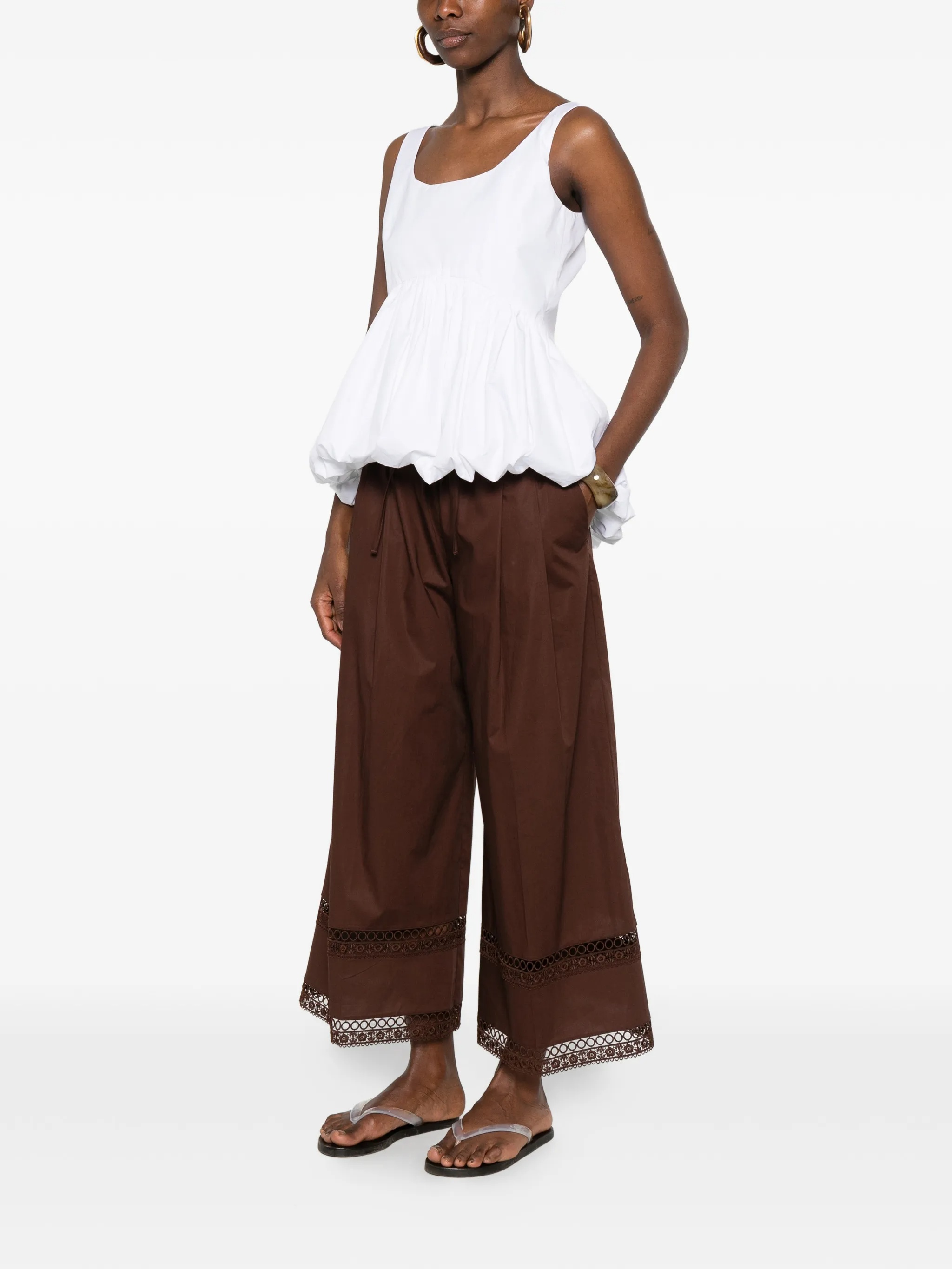 Twin-Set Brown Polyamide Pantaloni Wide Leg Pants