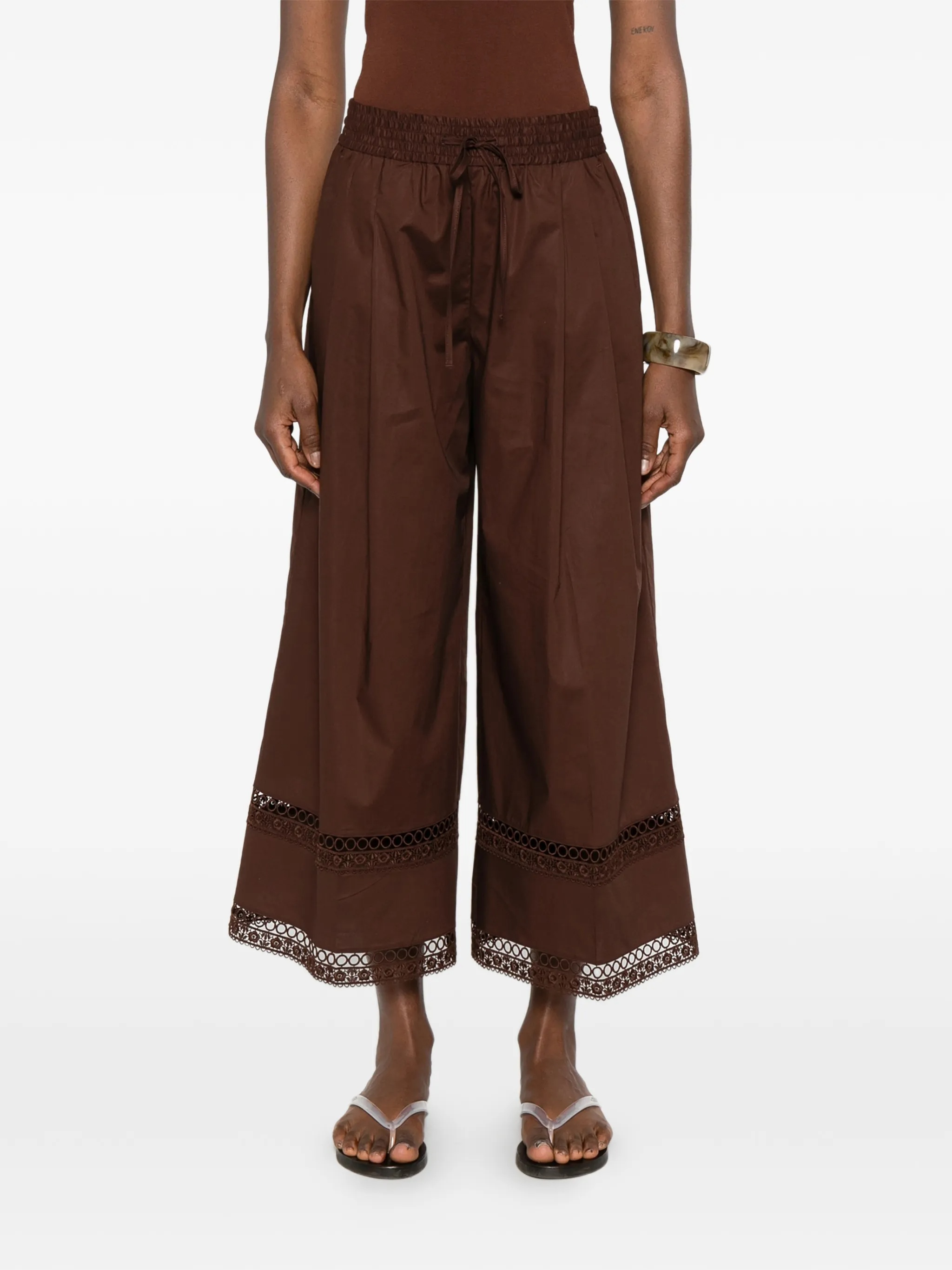 Twin-Set Brown Polyamide Pantaloni Wide Leg Pants